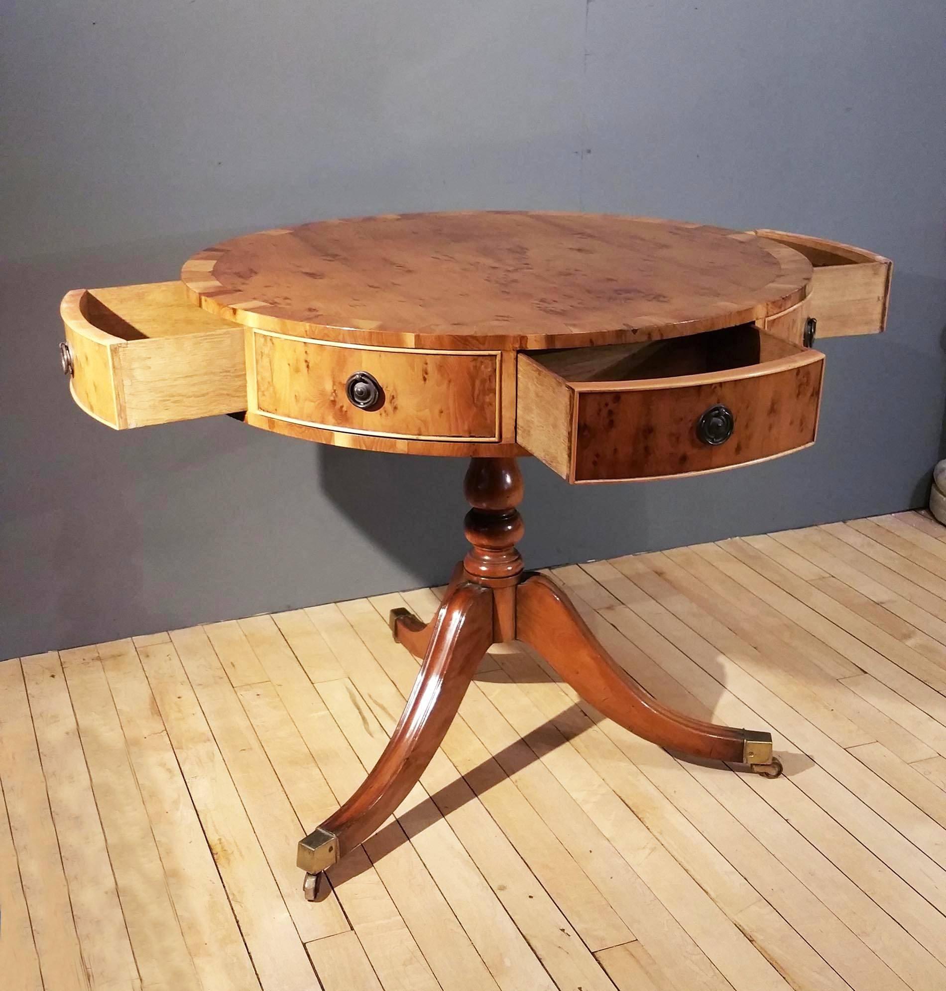 Mid-20th Century Regency Style Yew Wood Drum Table 1