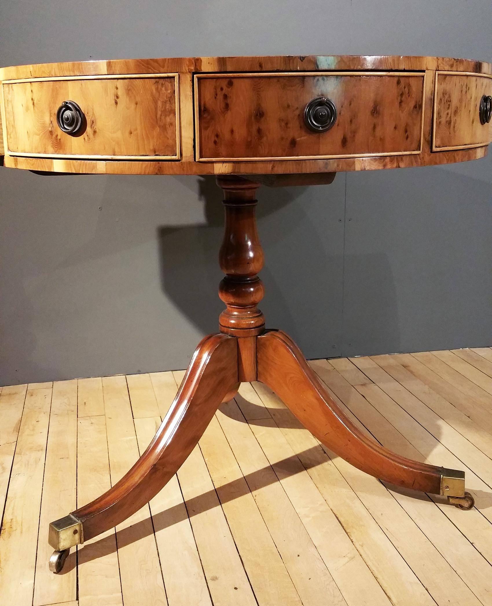 Mid-20th Century Regency Style Yew Wood Drum Table 2