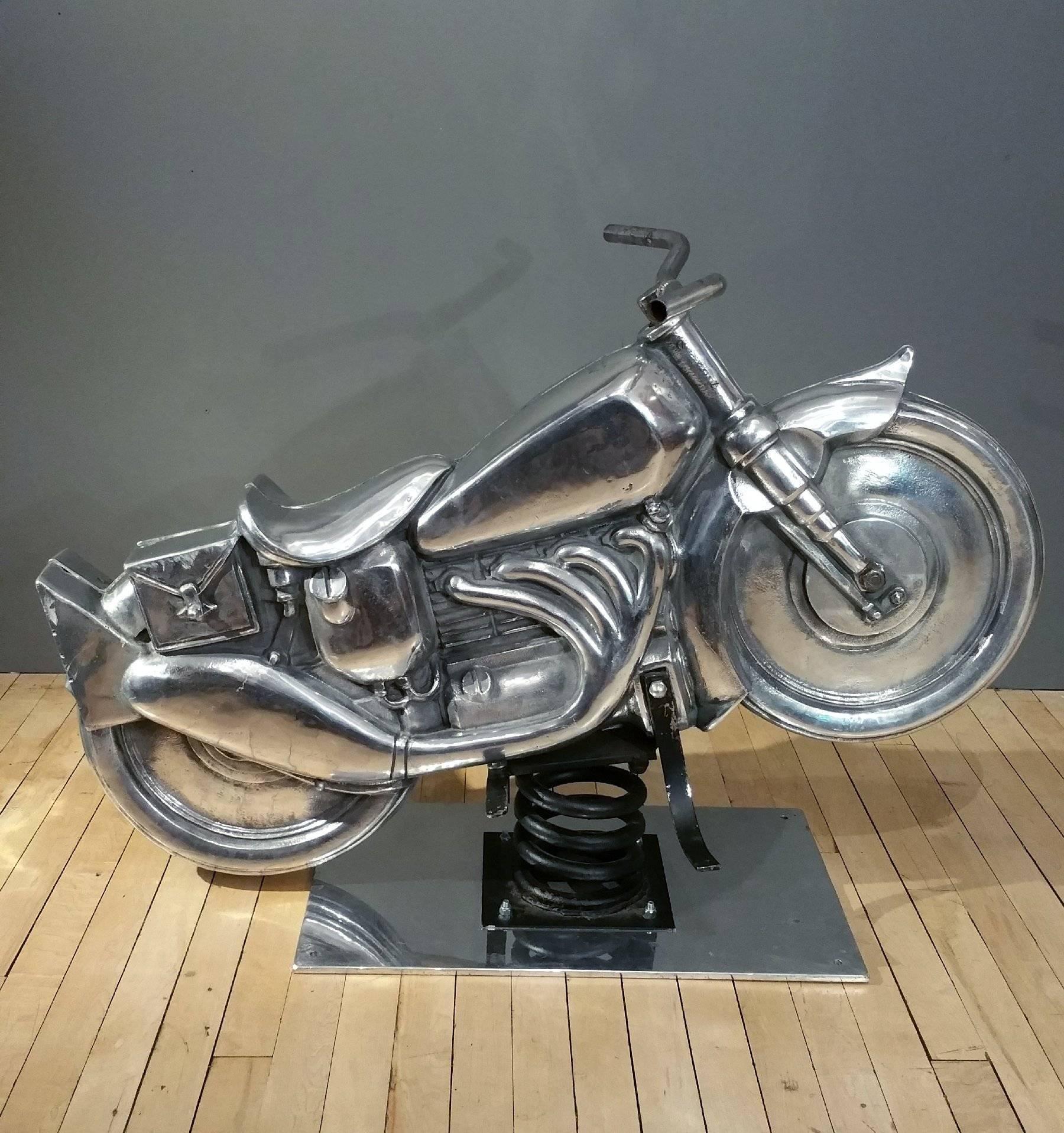 Mid-20th Century Polished Metal Harley Davidson Toy Motorcycle 1