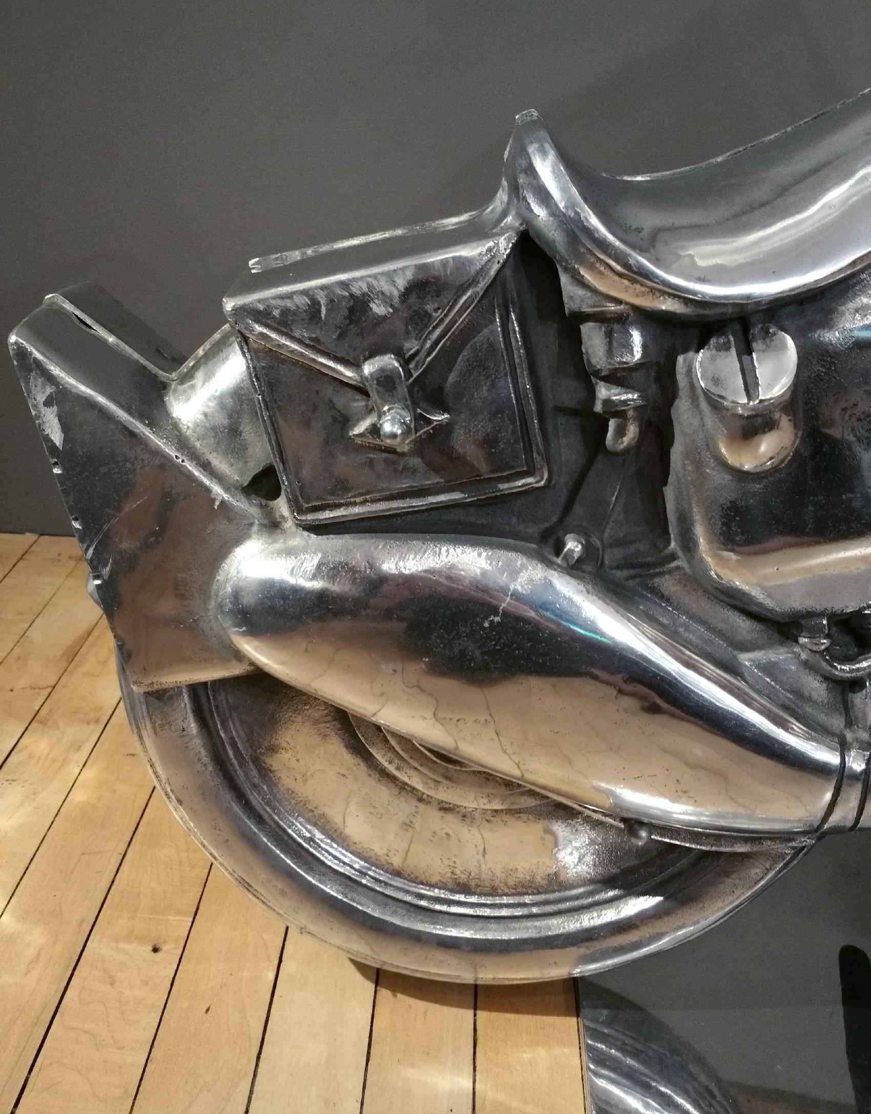 Mid-20th Century Polished Metal Harley Davidson Toy Motorcycle 2