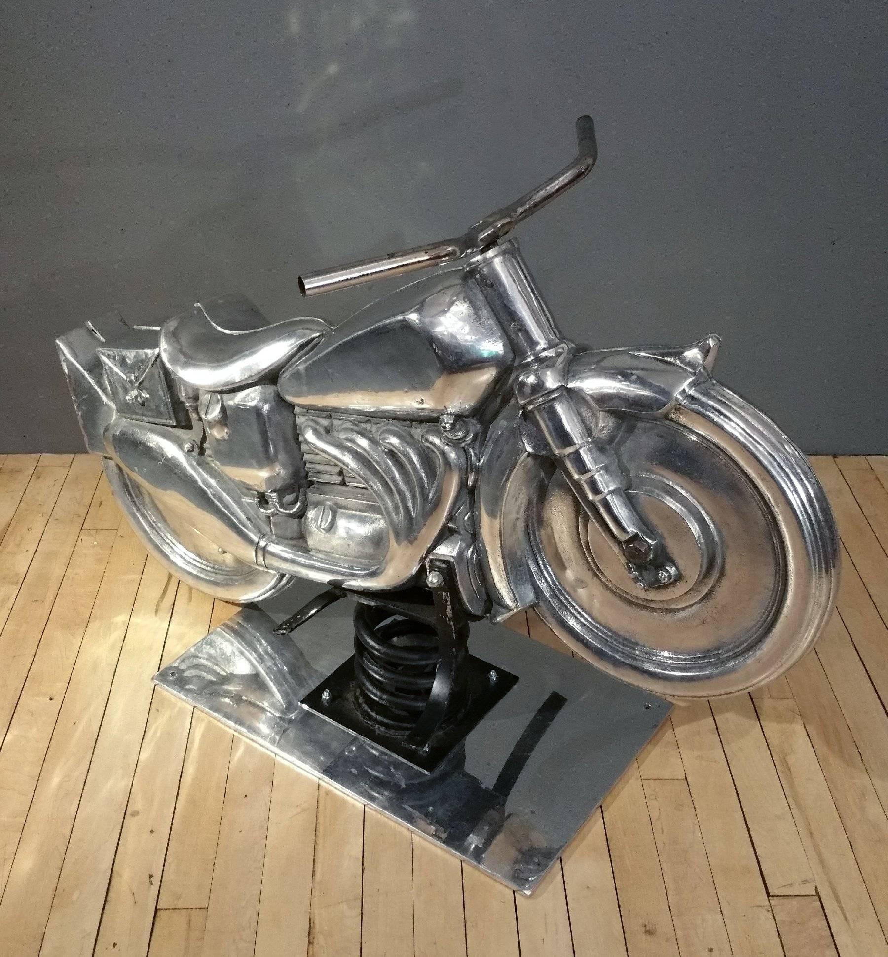 Mid-20th Century Polished Metal Harley Davidson Toy Motorcycle 6