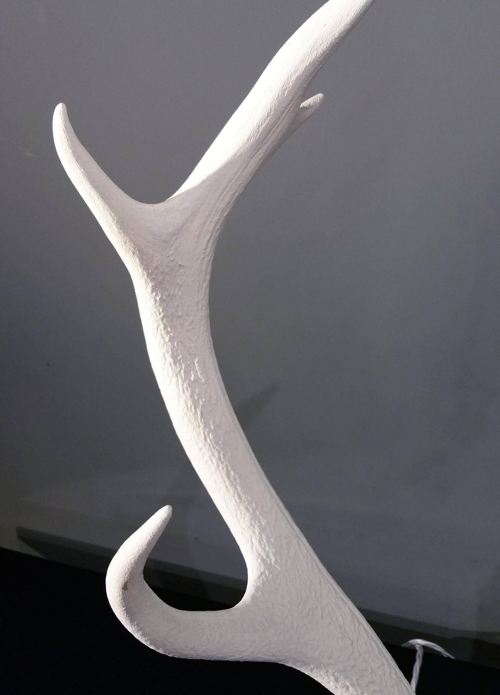 English Pair of White Washed Natural Antler Table Lamps