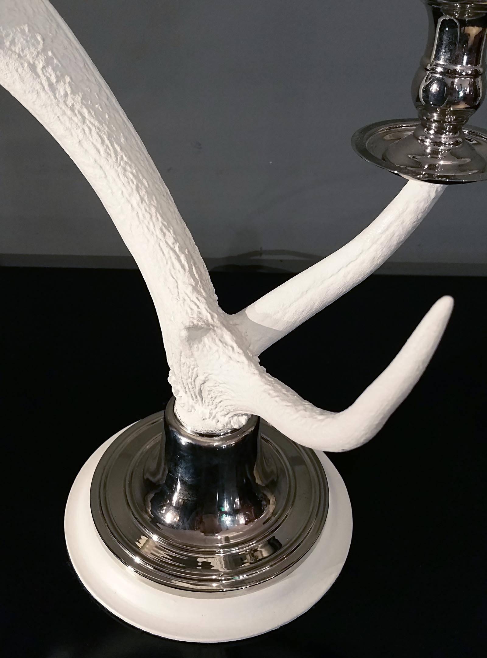 Painted Pair of White Washed Natural Antler Table Lamps