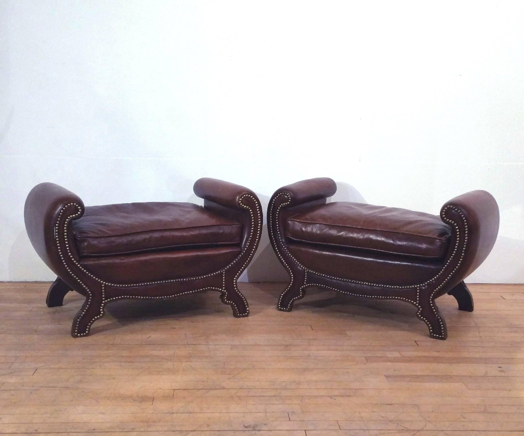 Pair of Regency Style Leather Upholstered Window Seats 4