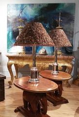 Pair of Silver Plated Contemporary Table Lamps with Duck Feather Shades