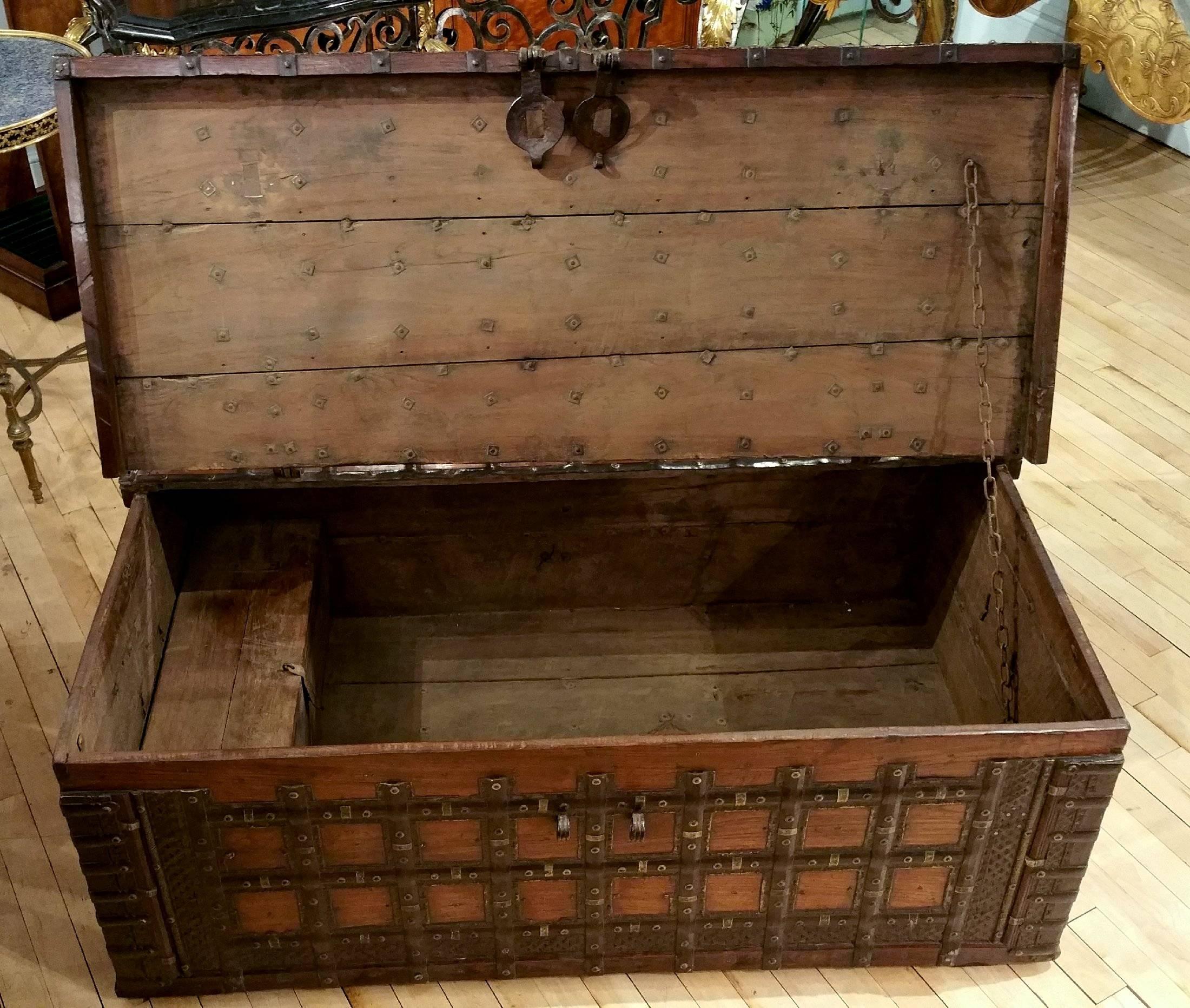Mid-19th Century 19th Century, Teak Anglo-Indian Iron Strapped Chest