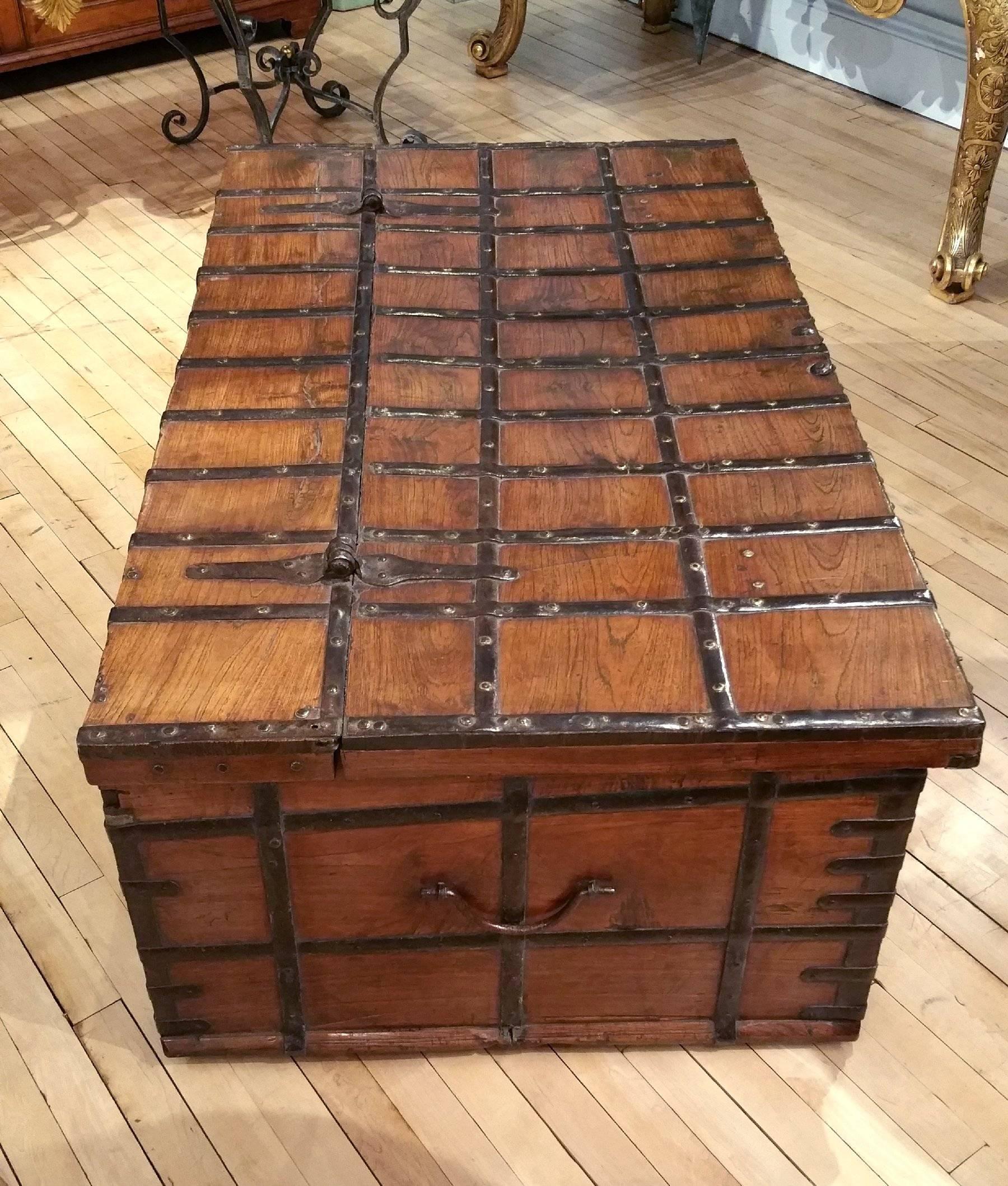 19th Century, Teak Anglo-Indian Iron Strapped Chest 3
