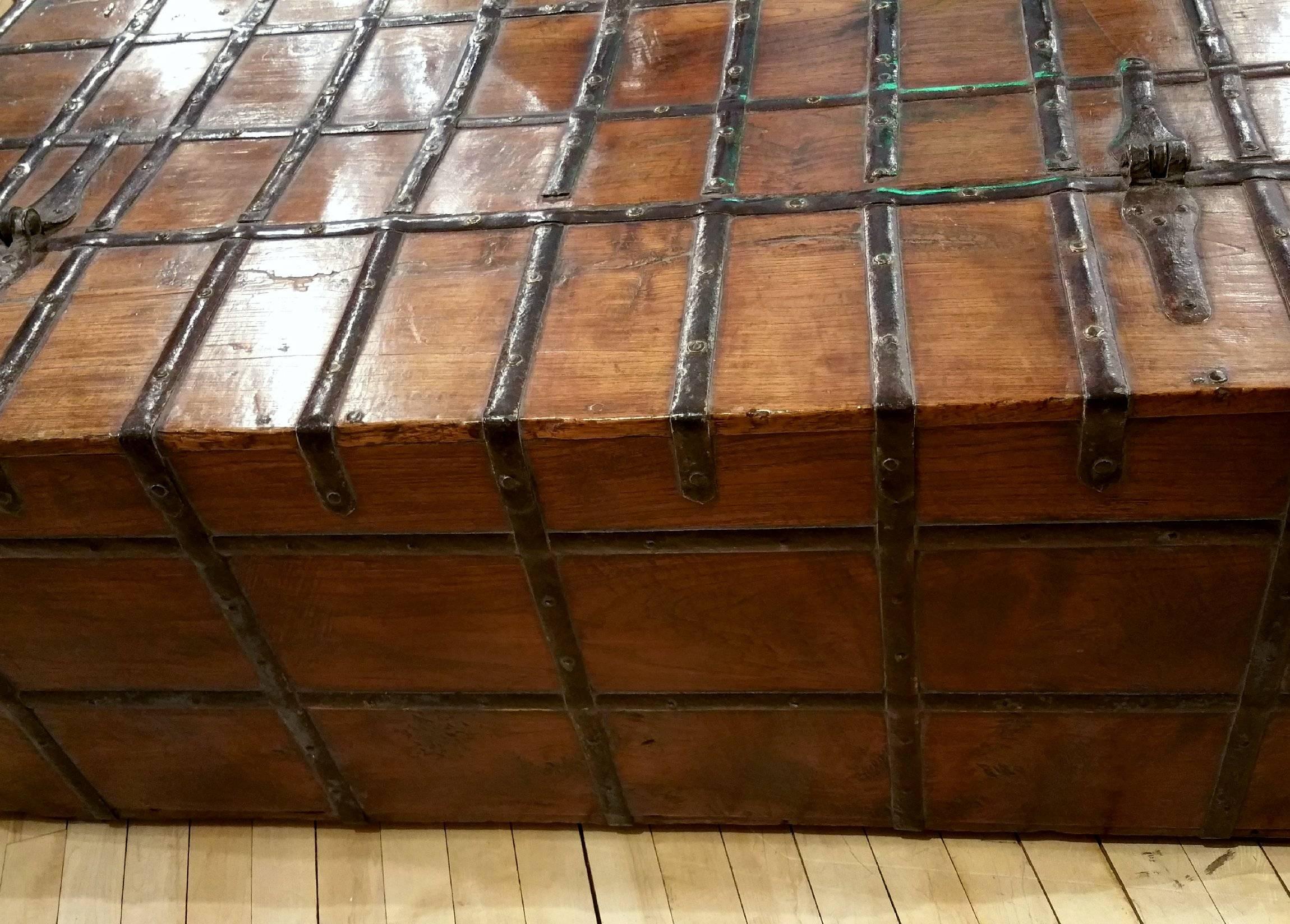 19th Century, Teak Anglo-Indian Iron Strapped Chest 4