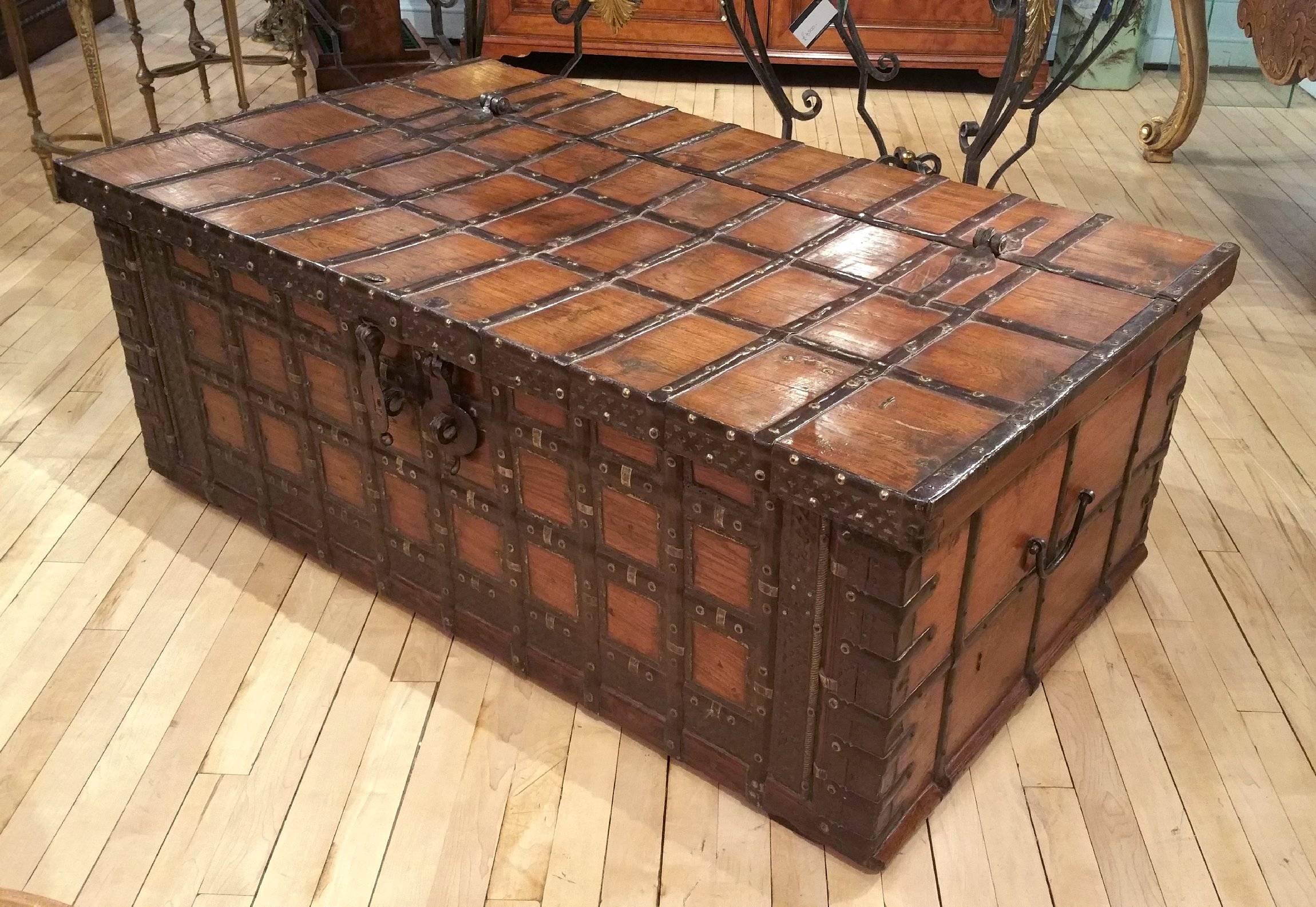 19th Century, Teak Anglo-Indian Iron Strapped Chest 5