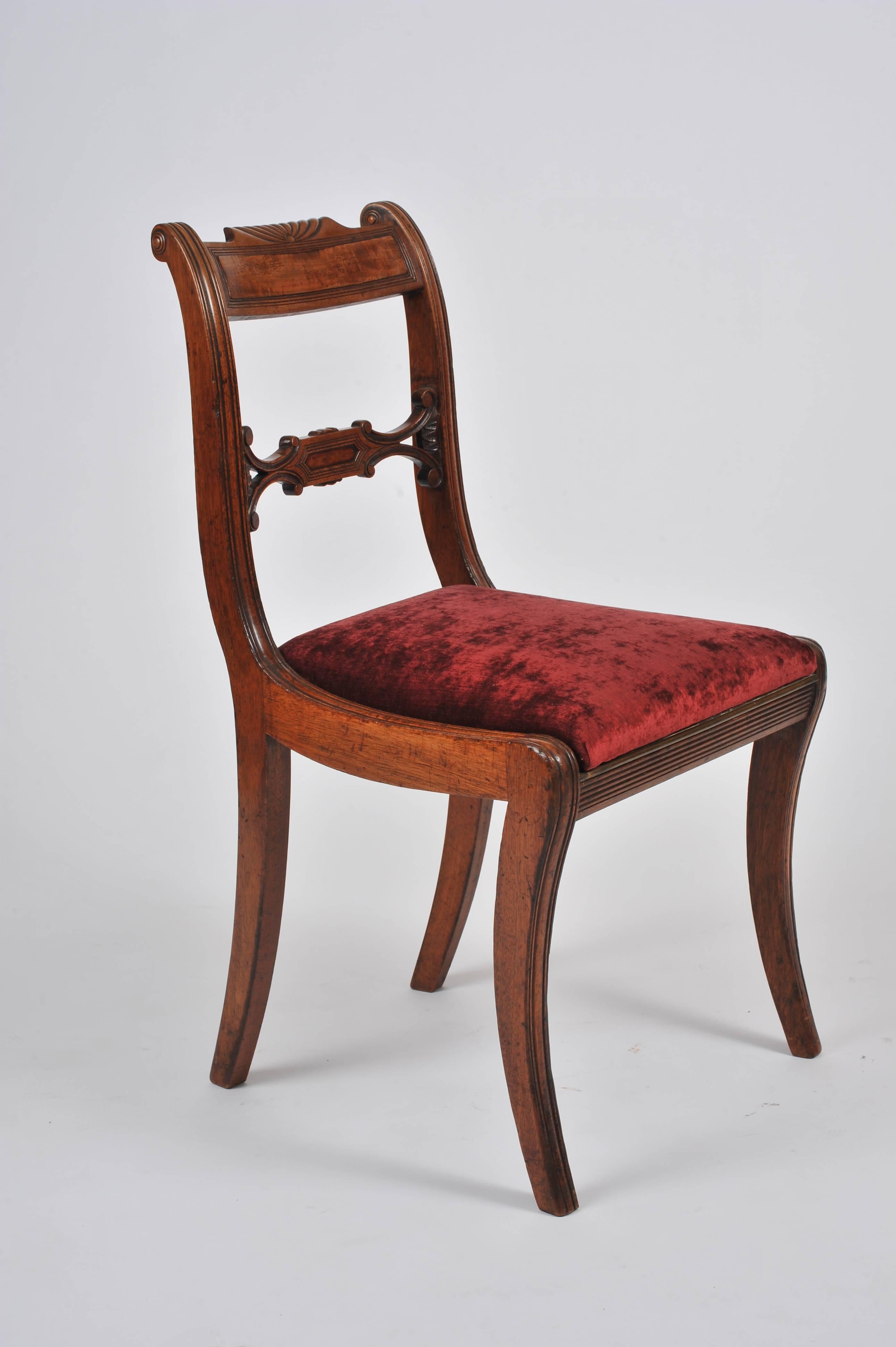 English Set of Four Regency Mahogany Sabre Leg Chairs