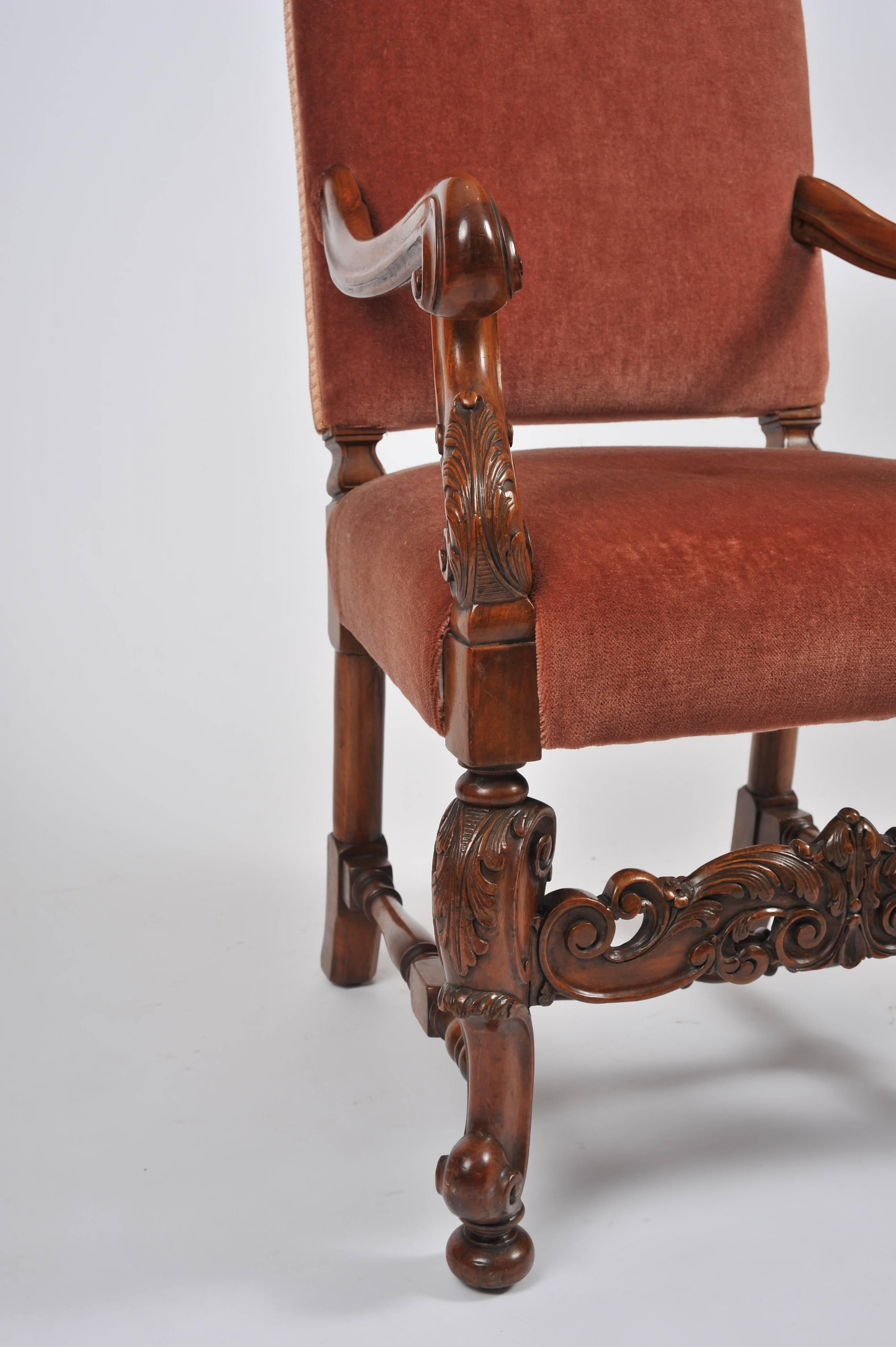 Carved 1920s Set of Walnut Dining Chairs