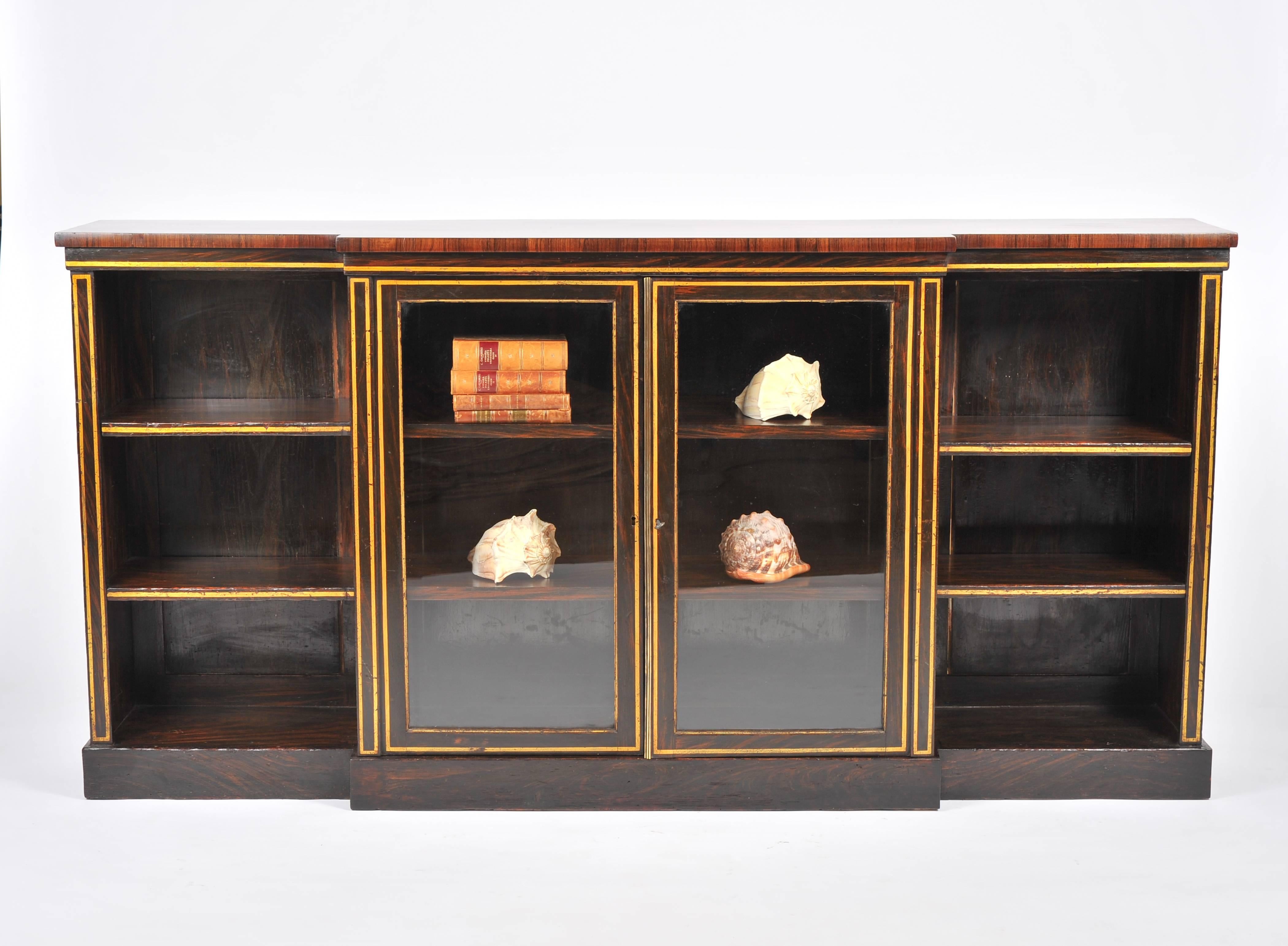 Regency Rosewood Breakfront Bookcase with Central Glass Doors 5