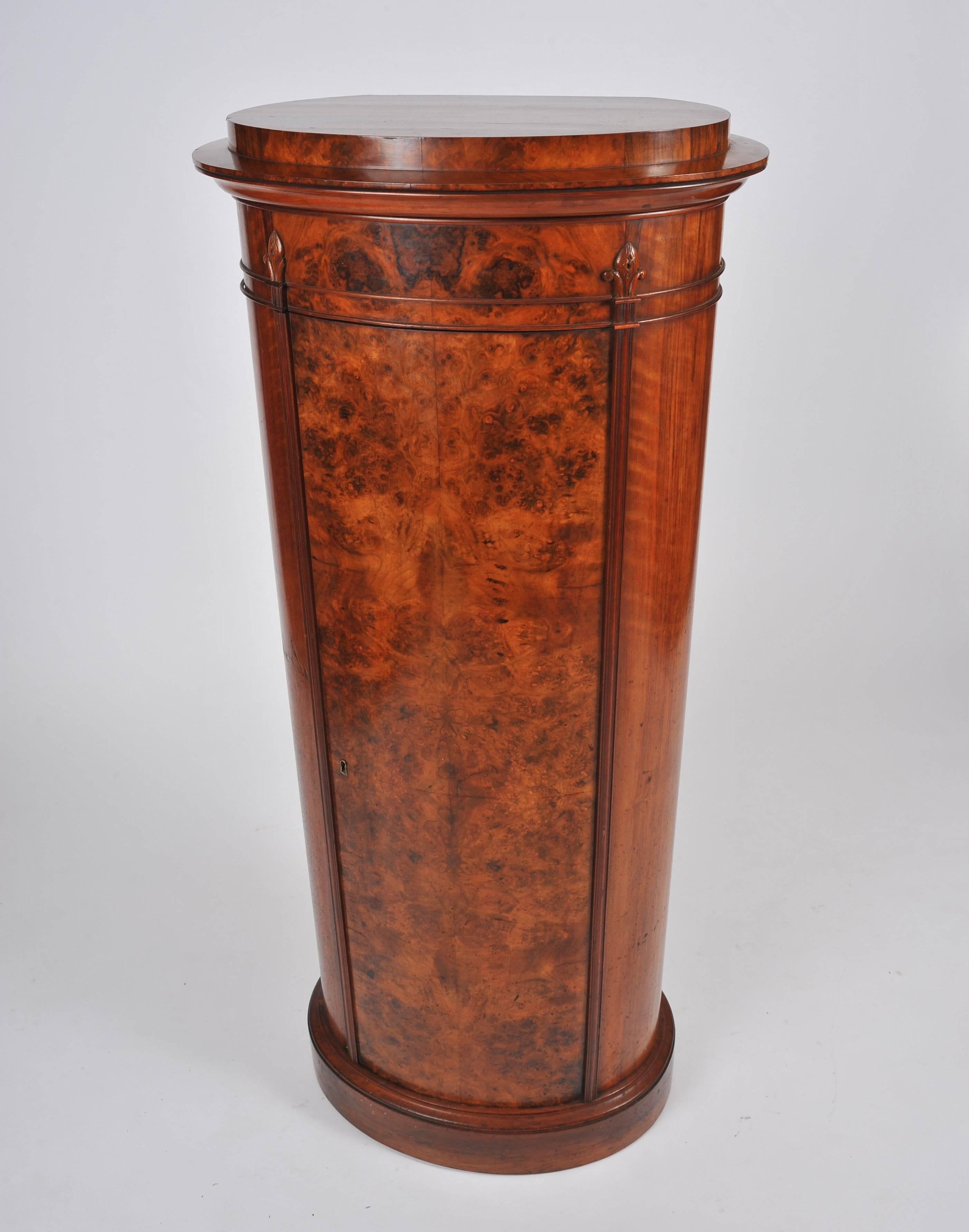 English Victorian Burr Walnut Oval Pedestal Cabinet