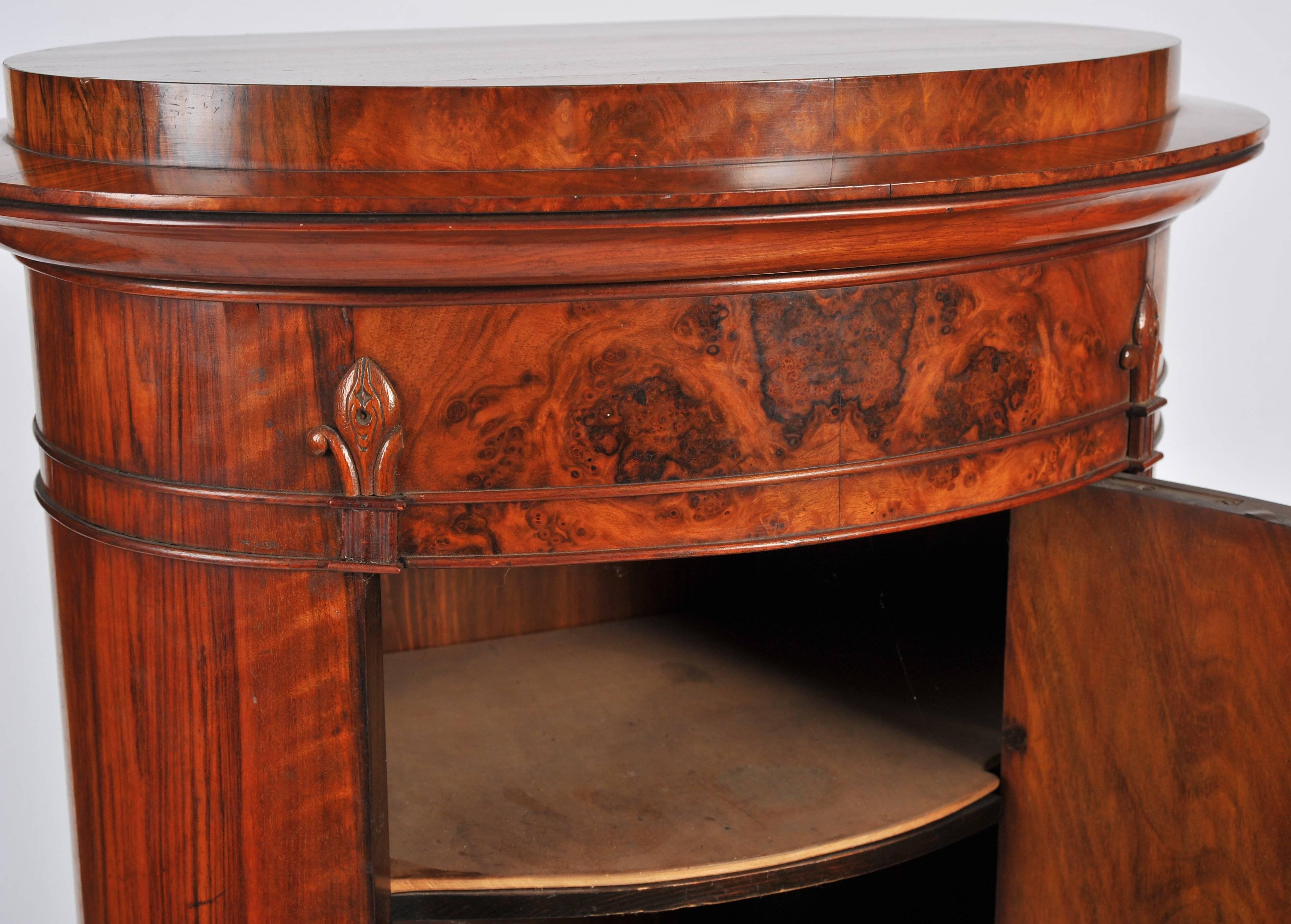 Victorian Burr Walnut Oval Pedestal Cabinet 1