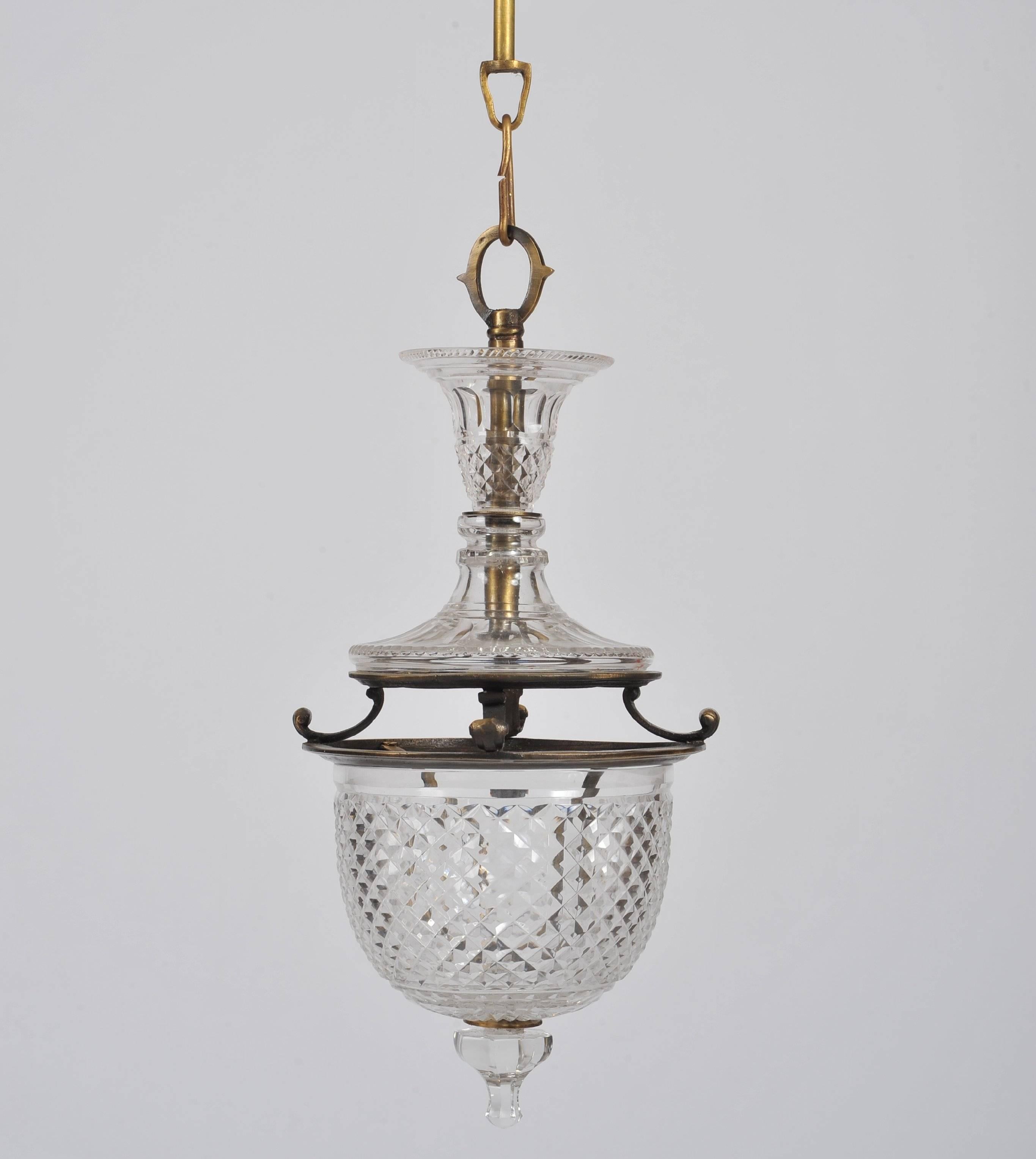 Brass Teardrop Shaped Cut-Glass Pendant Lamp