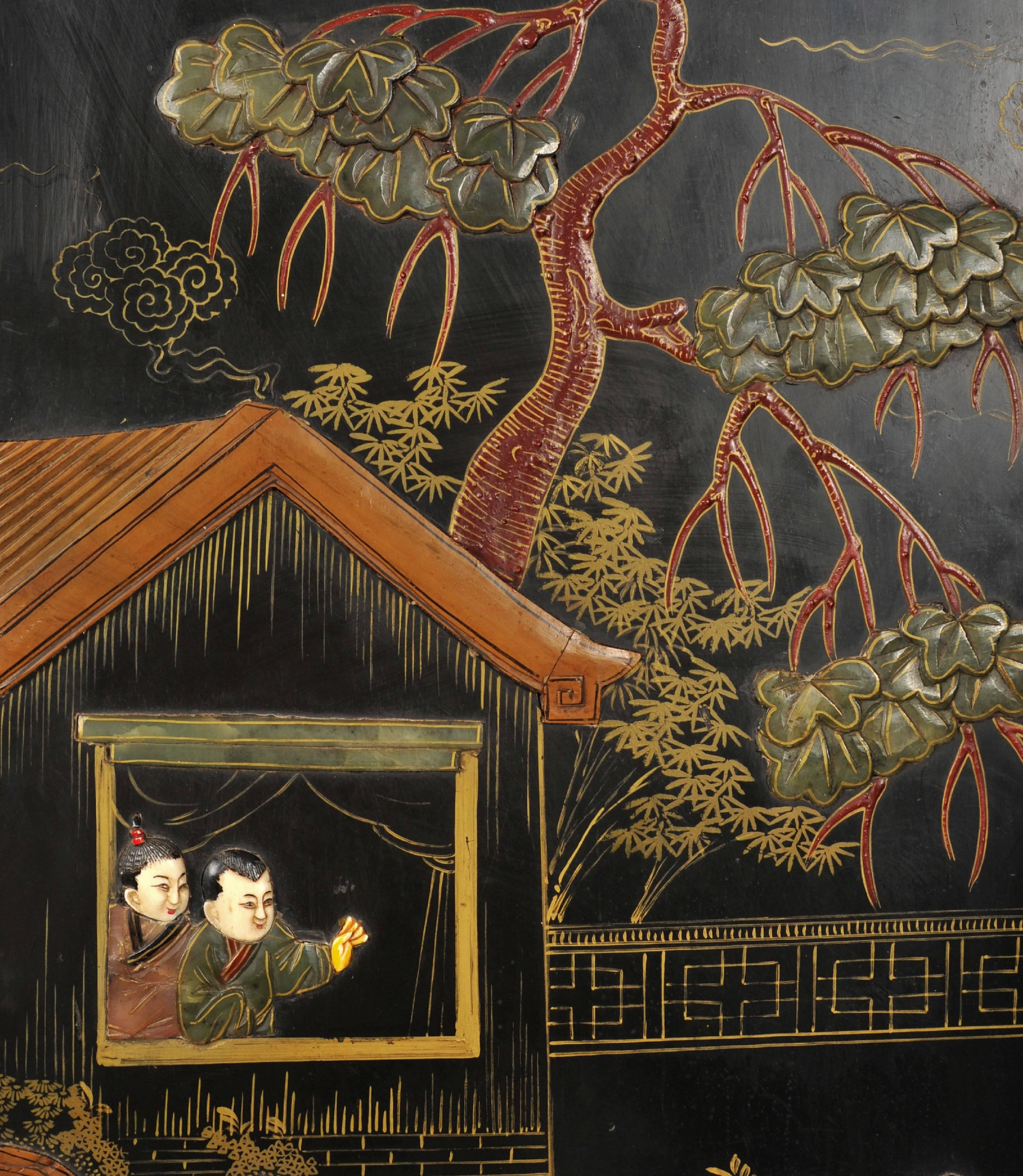 19th Century Black Lacquer Chinese Folding Screen 2