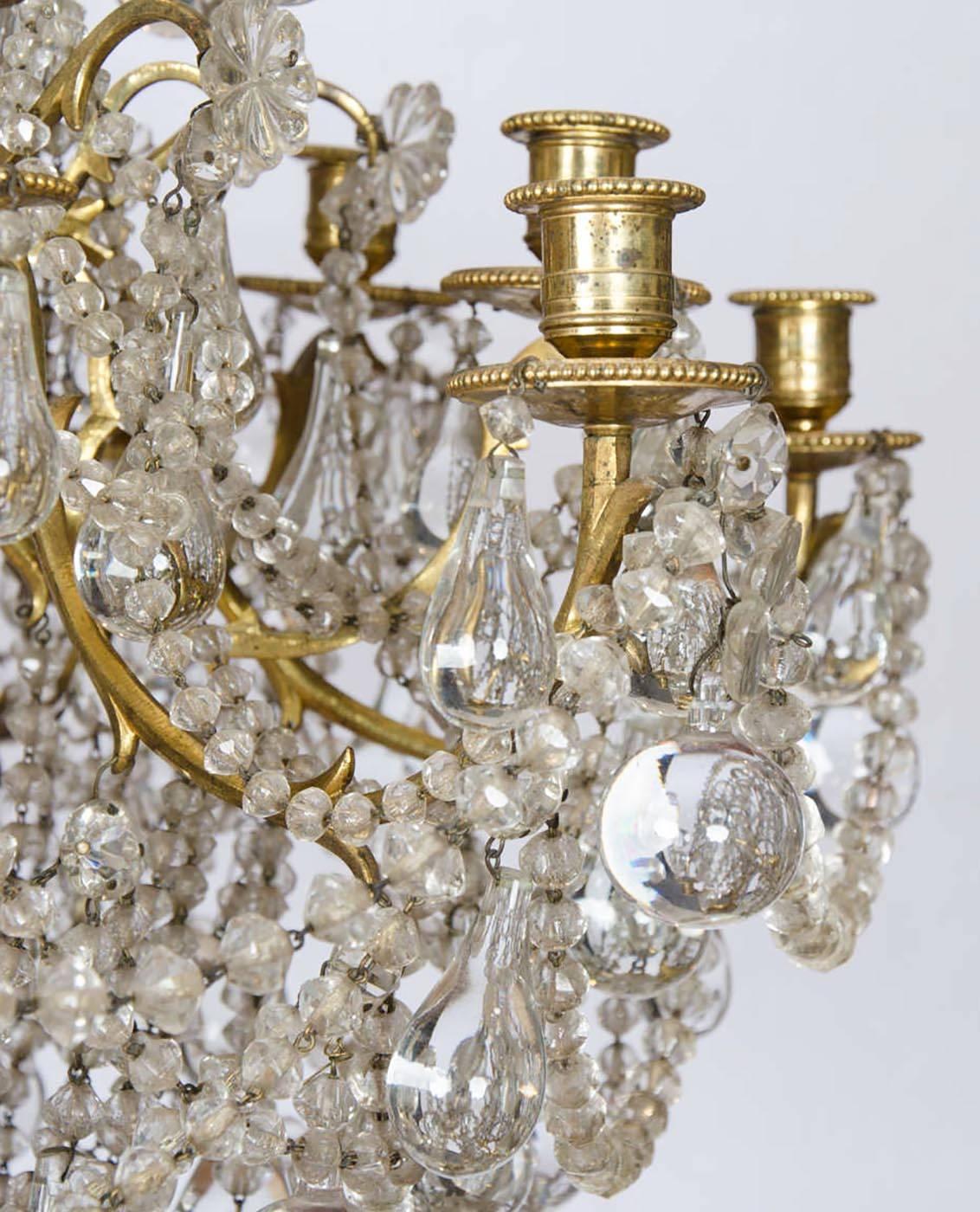 19th Century French Gilt Crystal and Glass Candle Chandelier 1