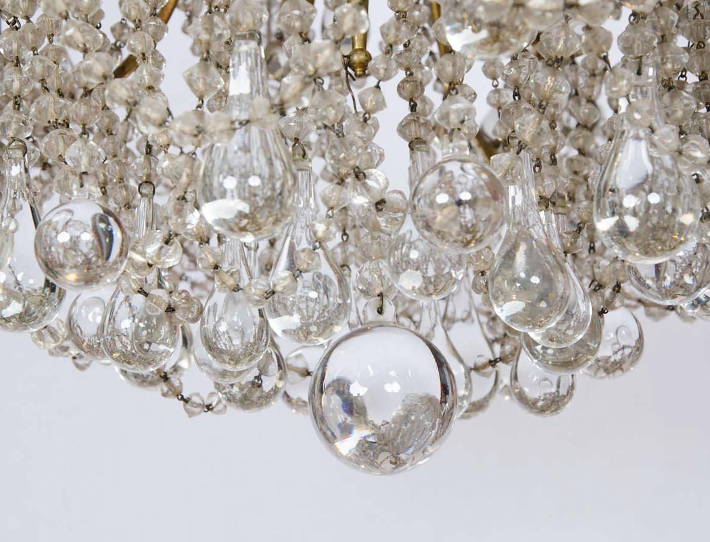 19th Century French Gilt Crystal and Glass Candle Chandelier 2