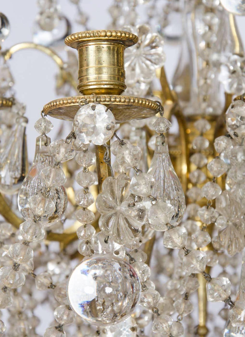 19th Century French Gilt Crystal and Glass Candle Chandelier 3