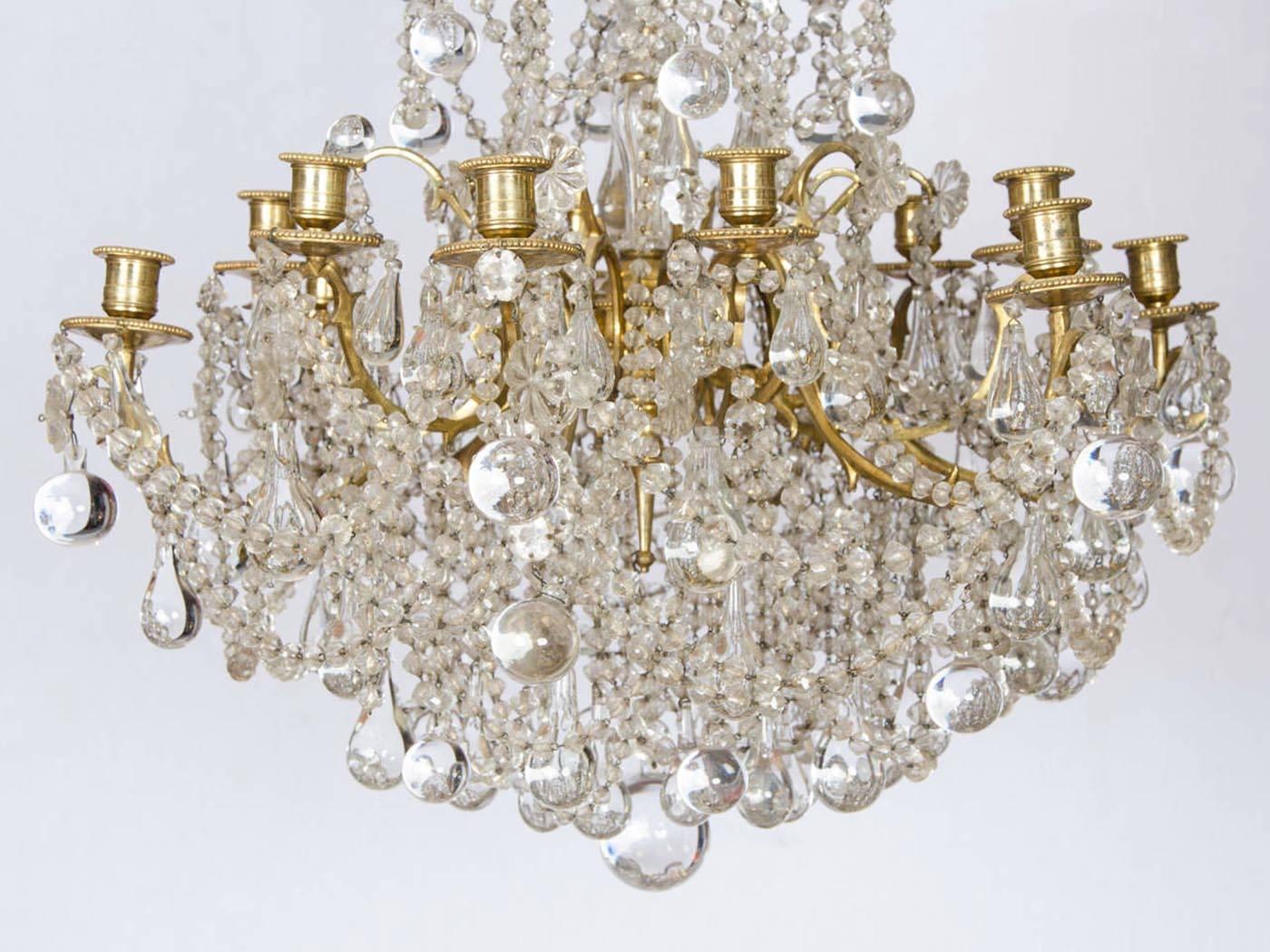 19th Century French Gilt Crystal and Glass Candle Chandelier 4