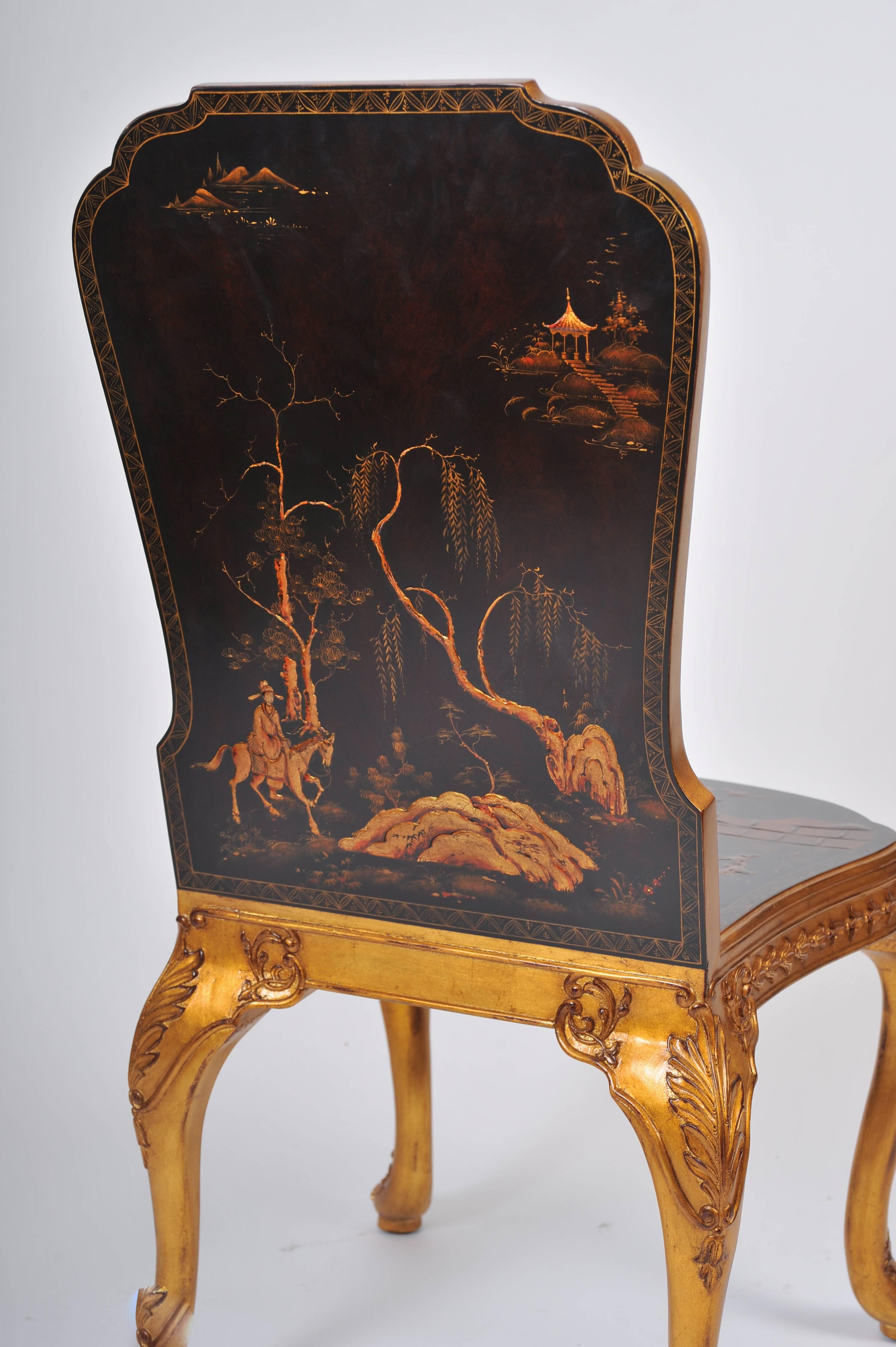 Pair of 18th Century Style Chinoiserie Hall Chairs In Excellent Condition In London, GB
