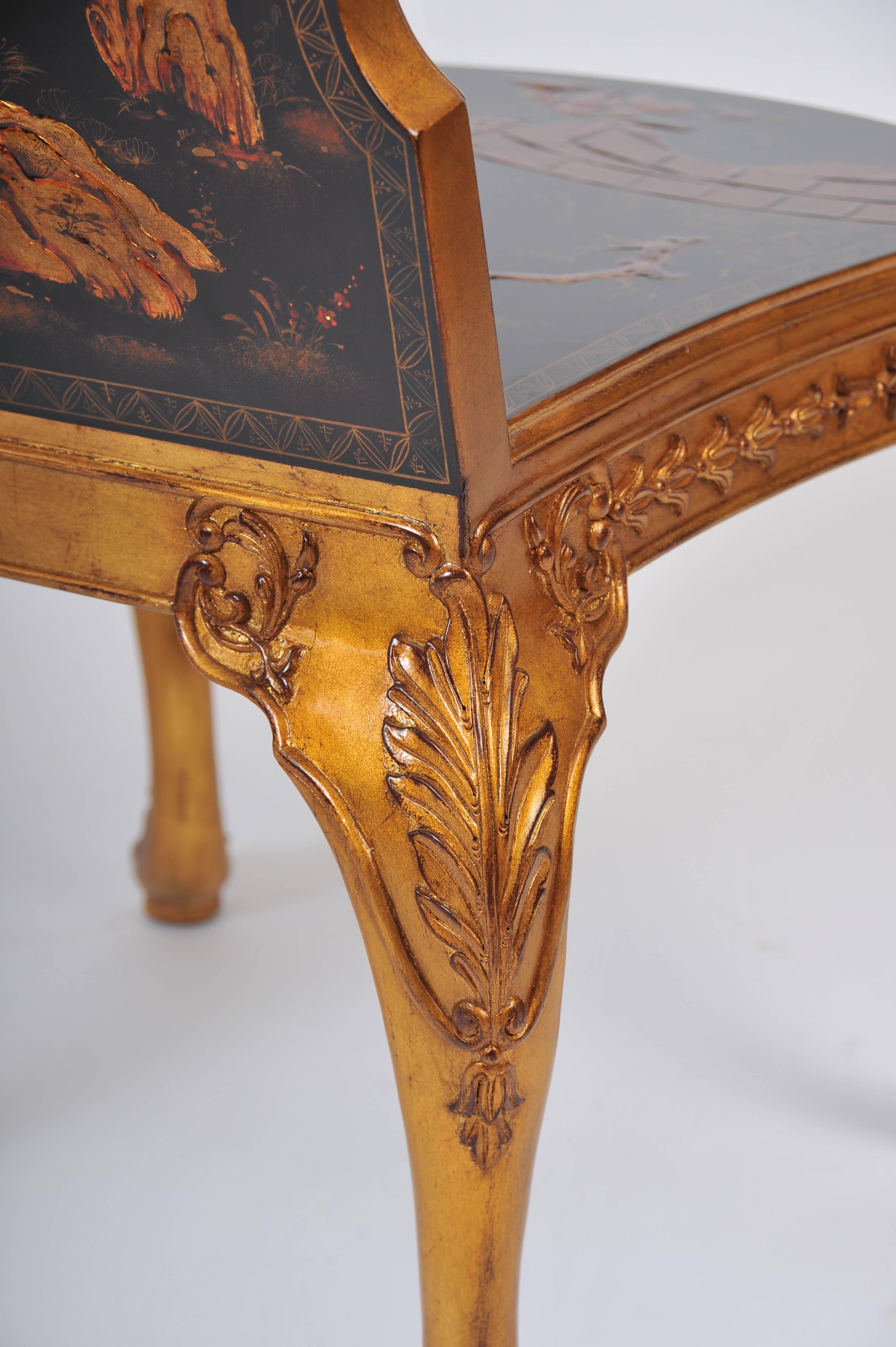 Contemporary Pair of 18th Century Style Chinoiserie Hall Chairs