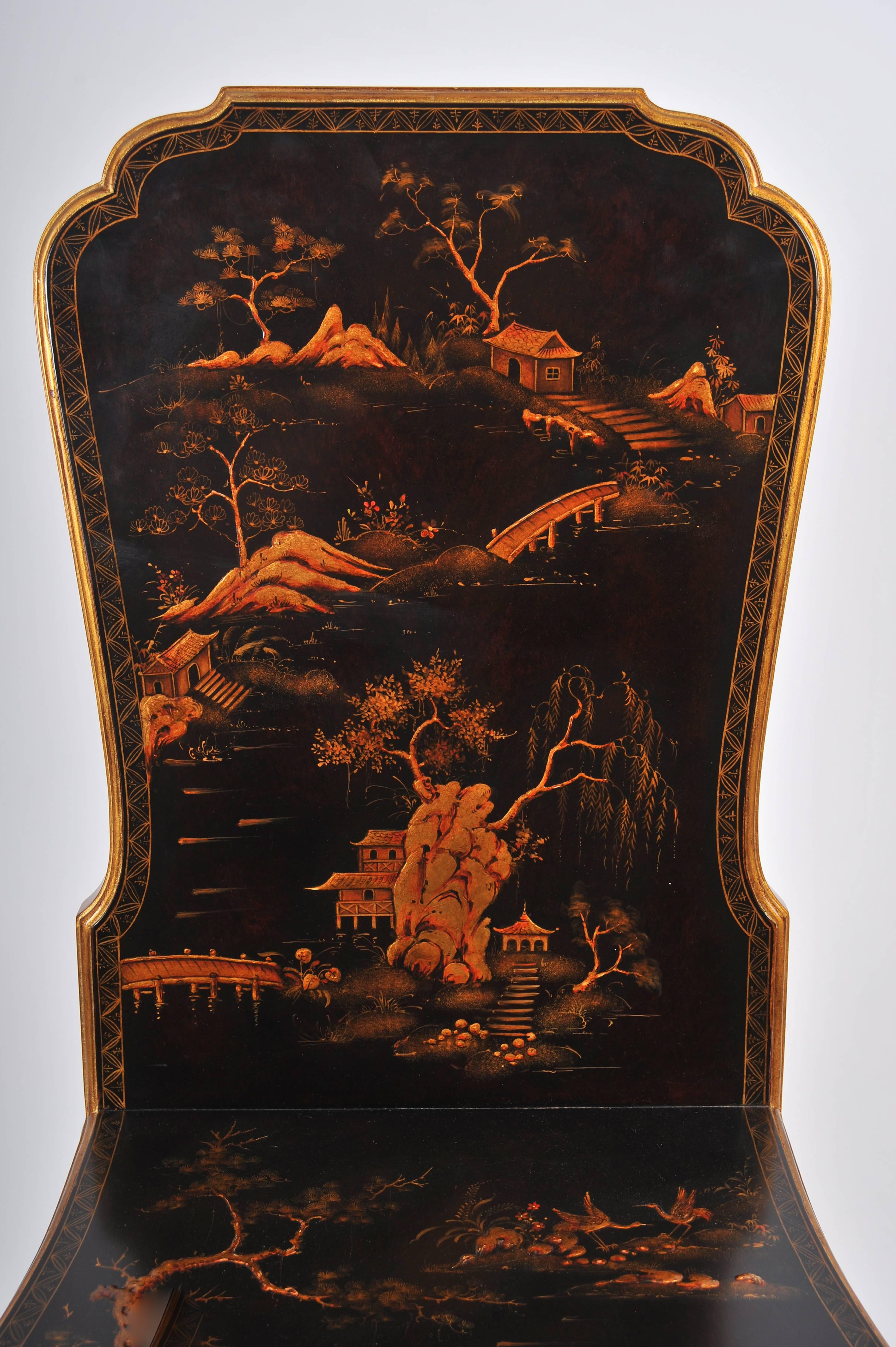 Pair of 18th Century Style Chinoiserie Hall Chairs 3