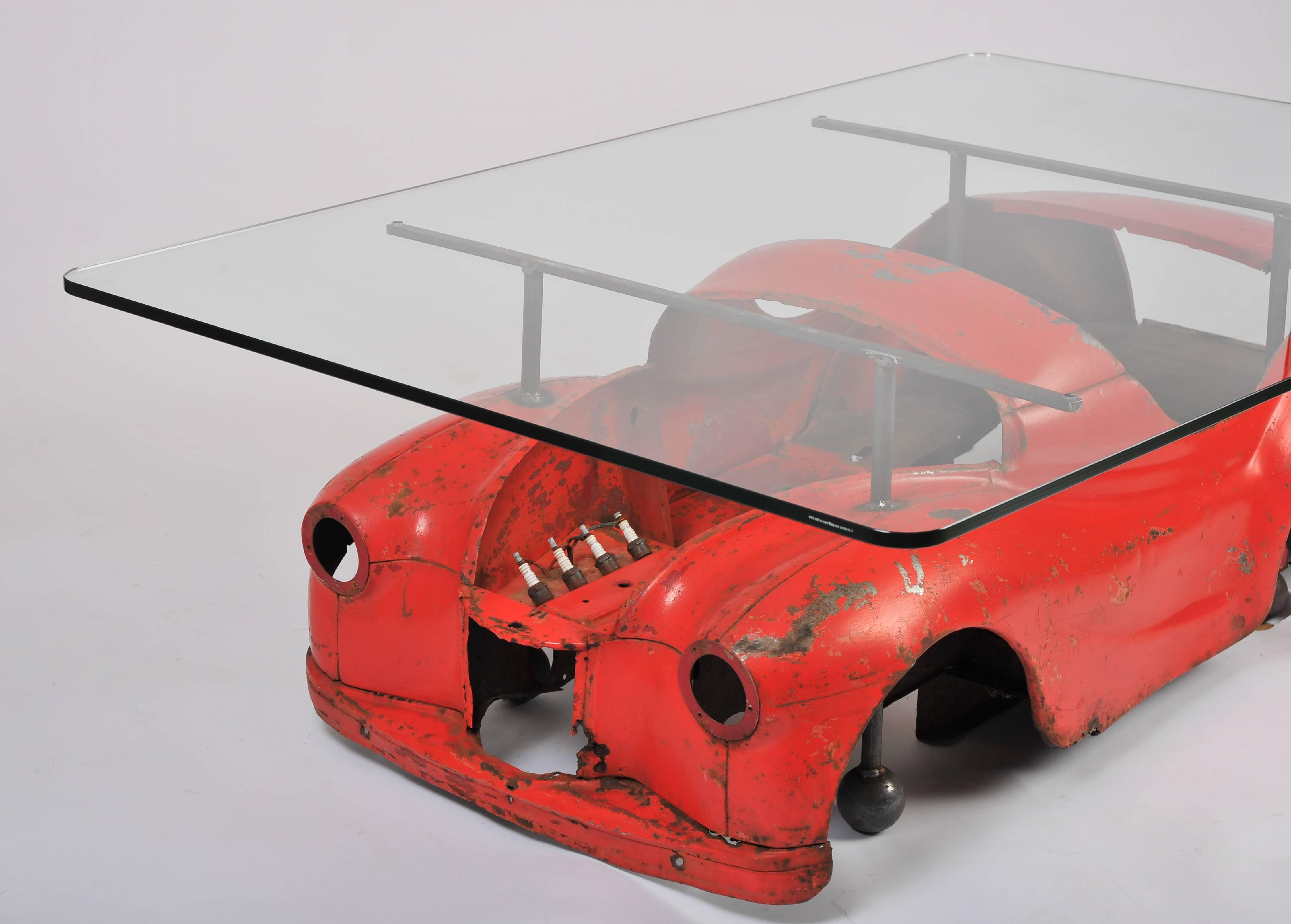 British 20th Century Industrial Coffee Table with Toy Car Design