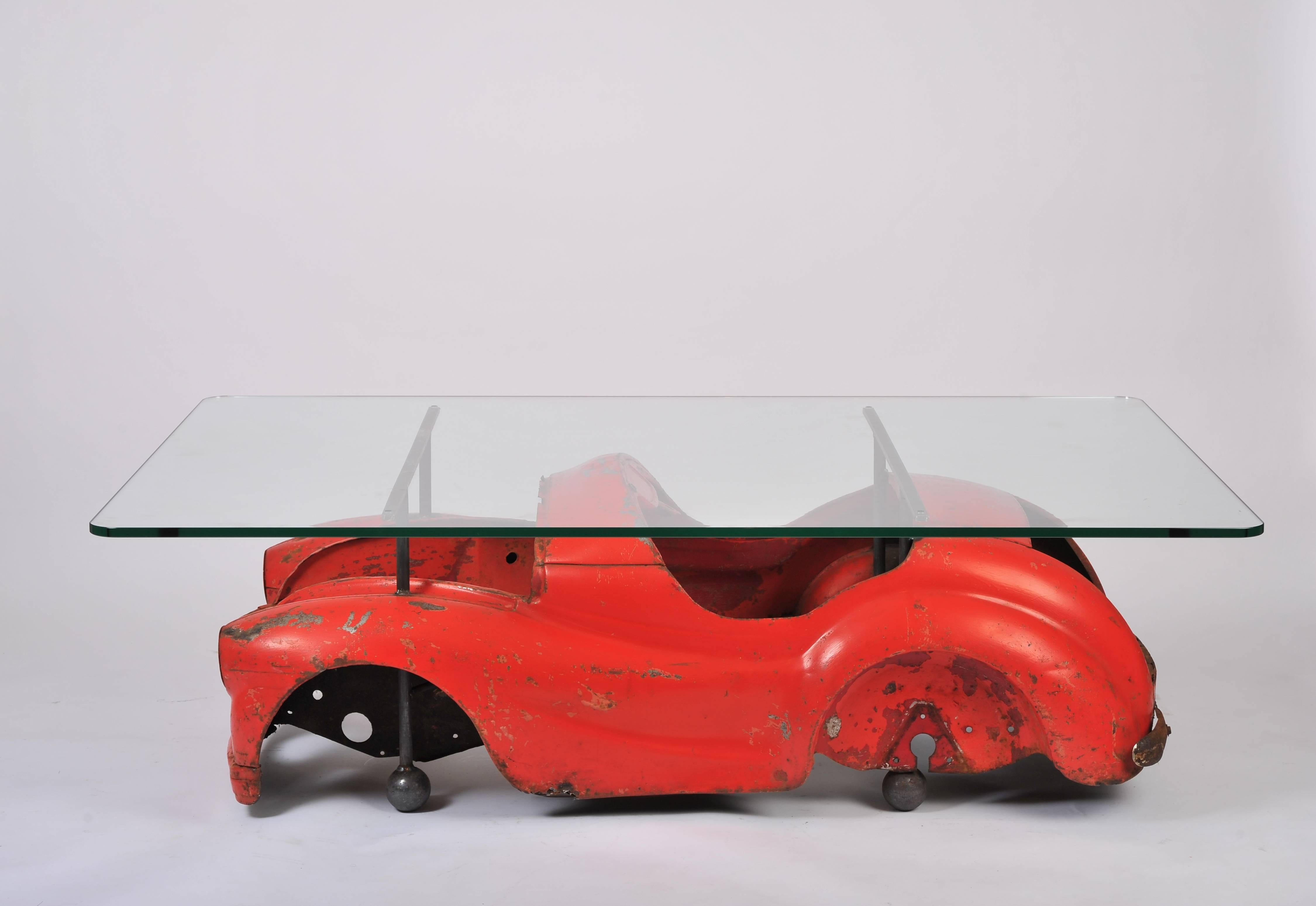 20th Century Industrial Coffee Table with Toy Car Design 3