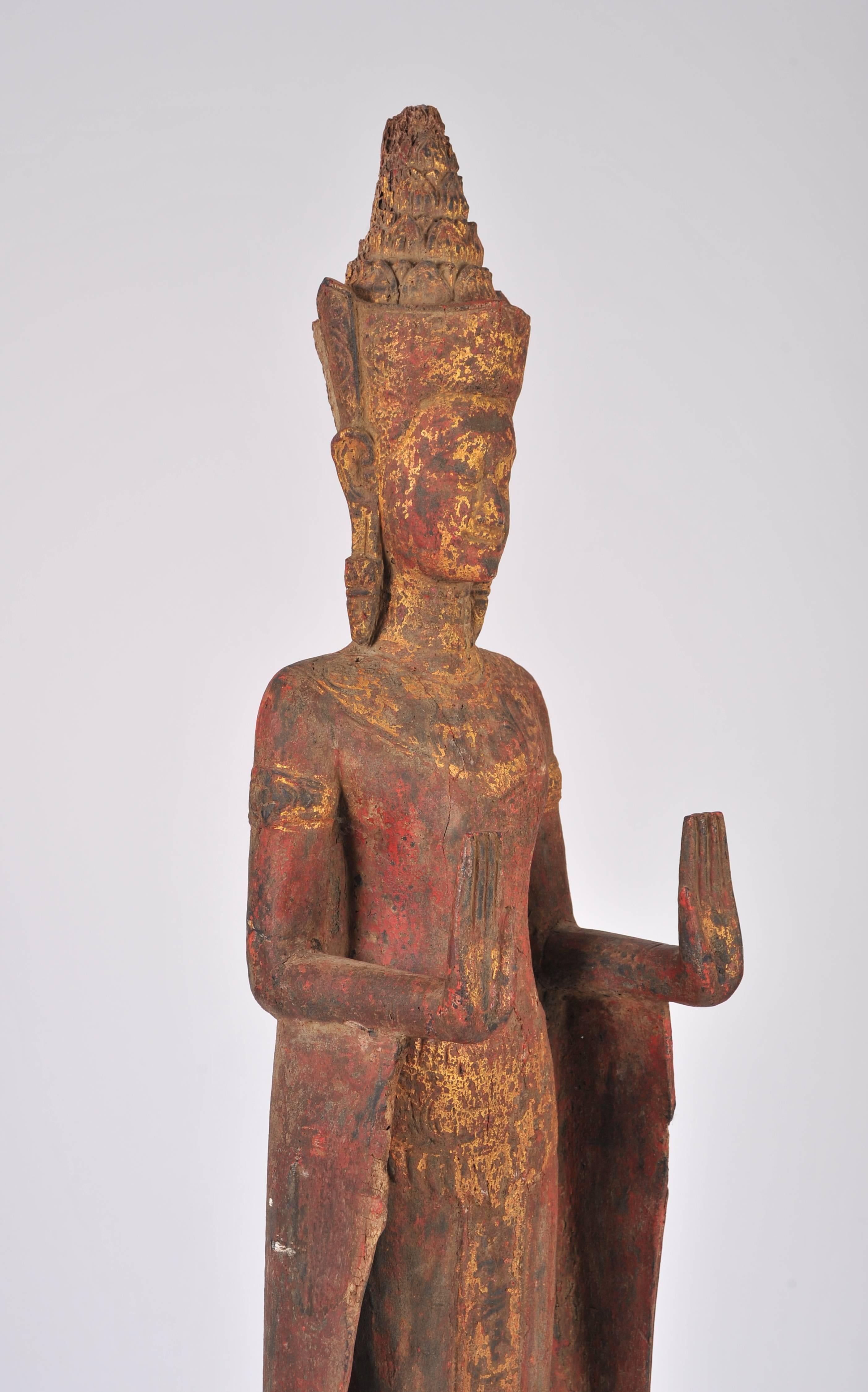 Thai Early 18th Century Carved Hardwood Oriental Buddha