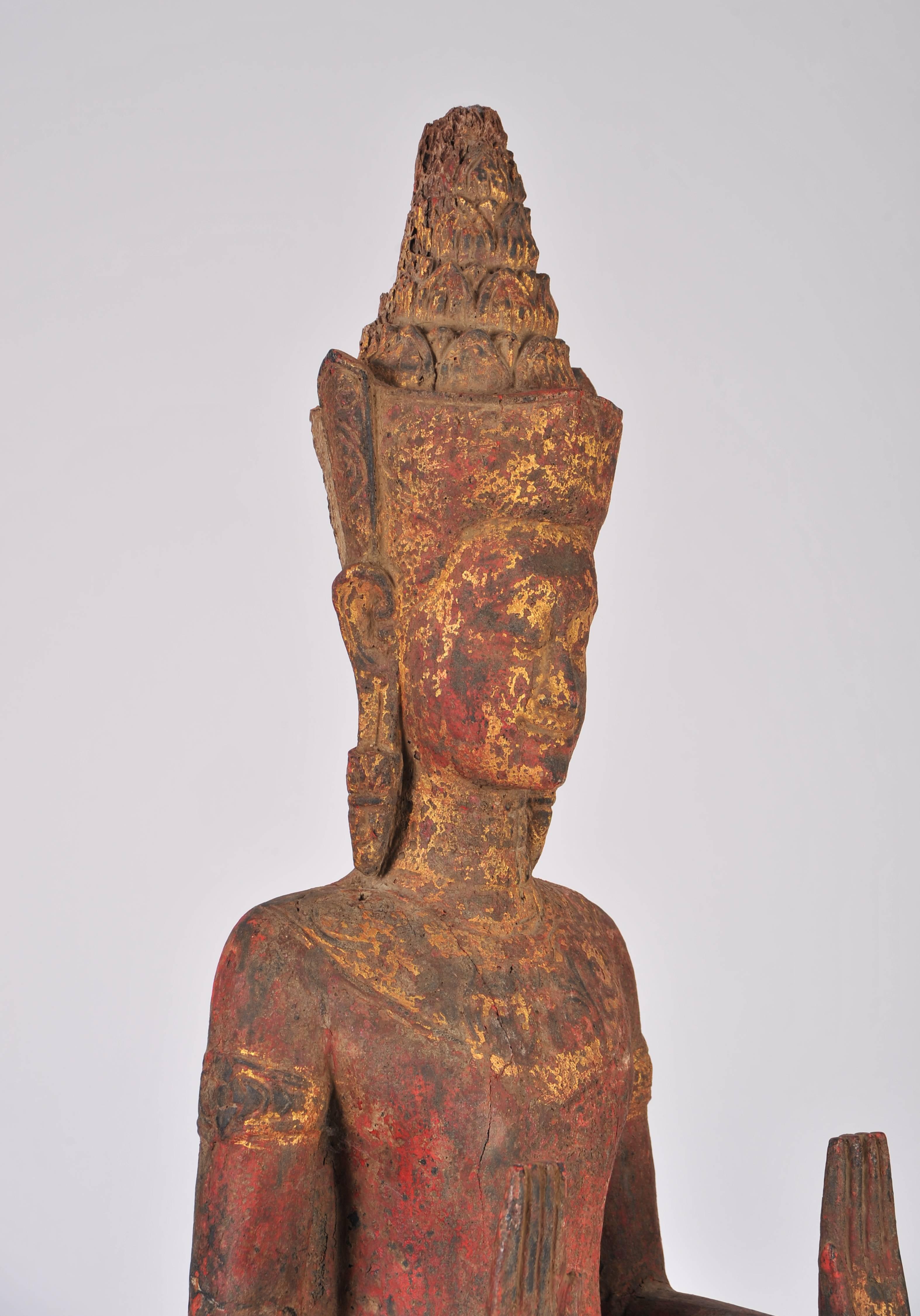 Hand-Carved Early 18th Century Carved Hardwood Oriental Buddha
