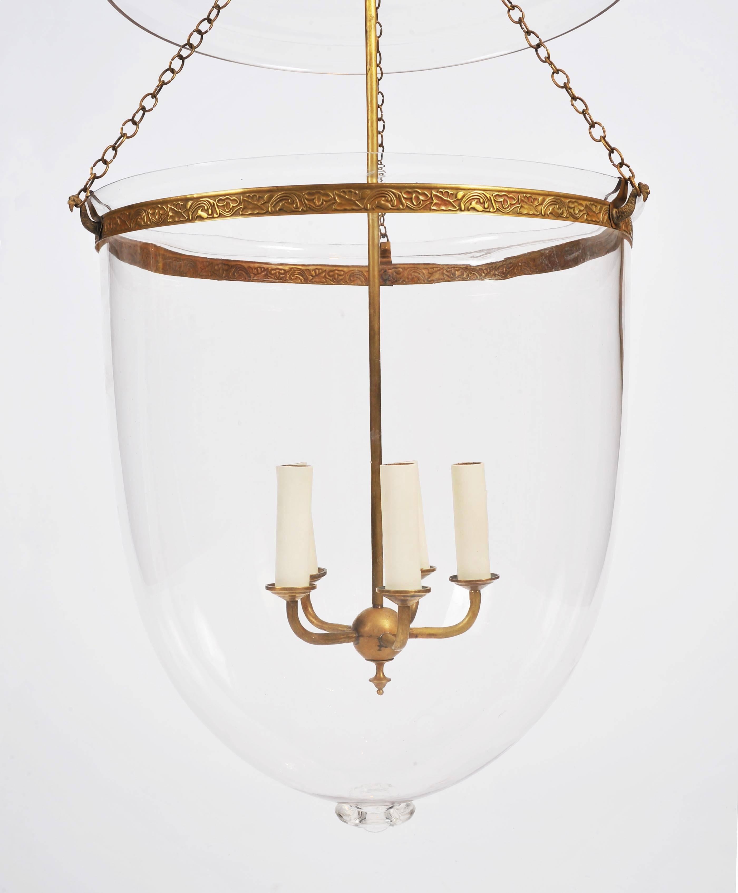 Large Clear Glass Storm Lantern with Brass Fittings In Excellent Condition In London, GB