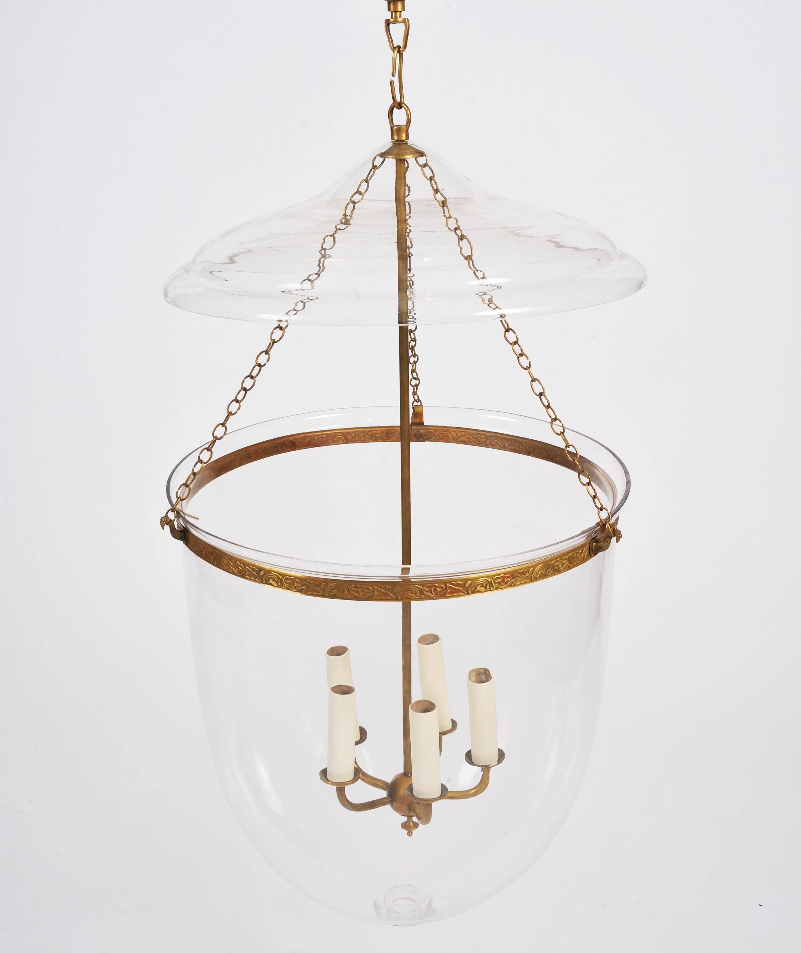 European Large Clear Glass Storm Lantern with Brass Fittings