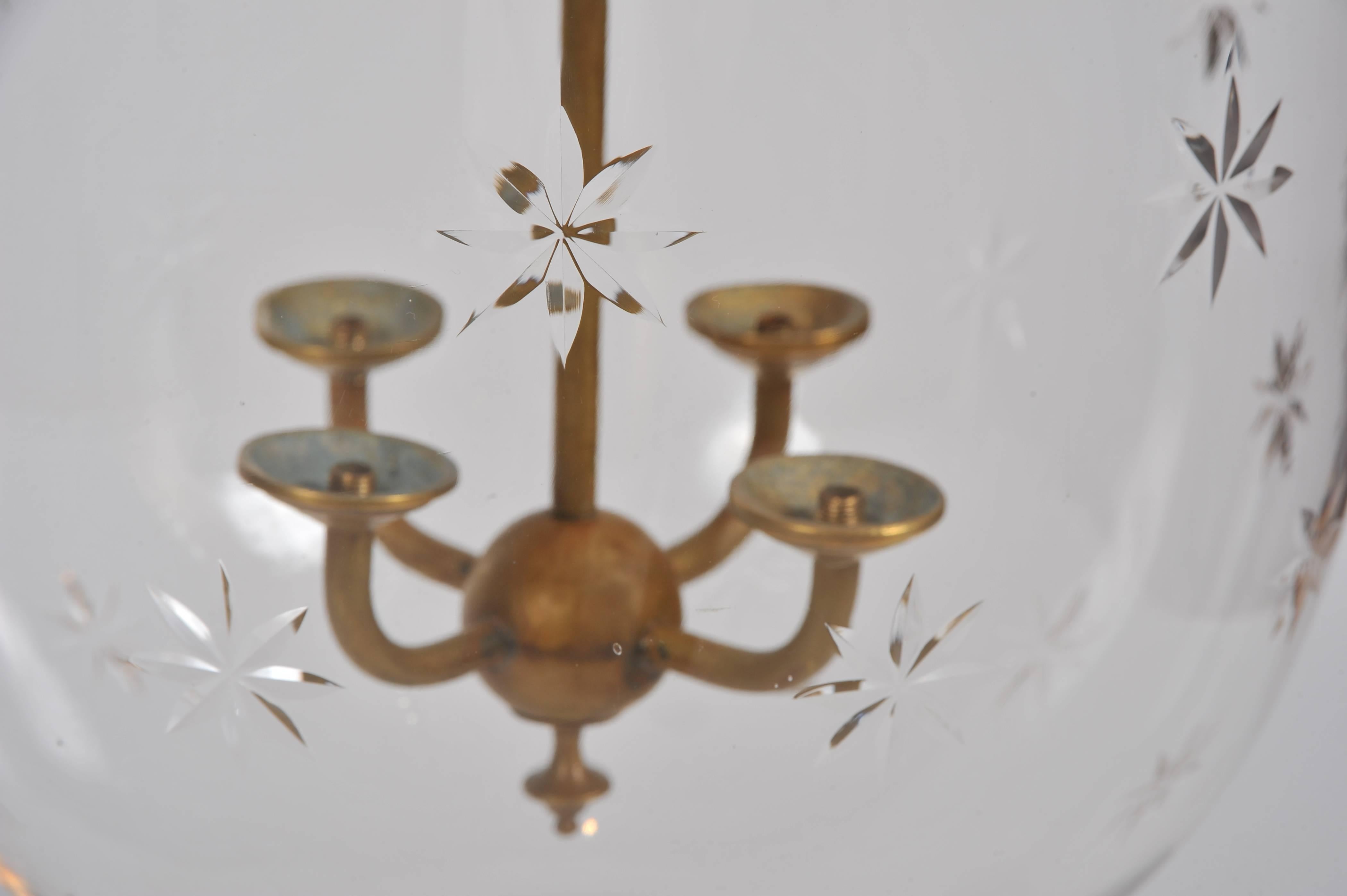 European Large Glass Star Design Storm Lantern with Brass Fittings