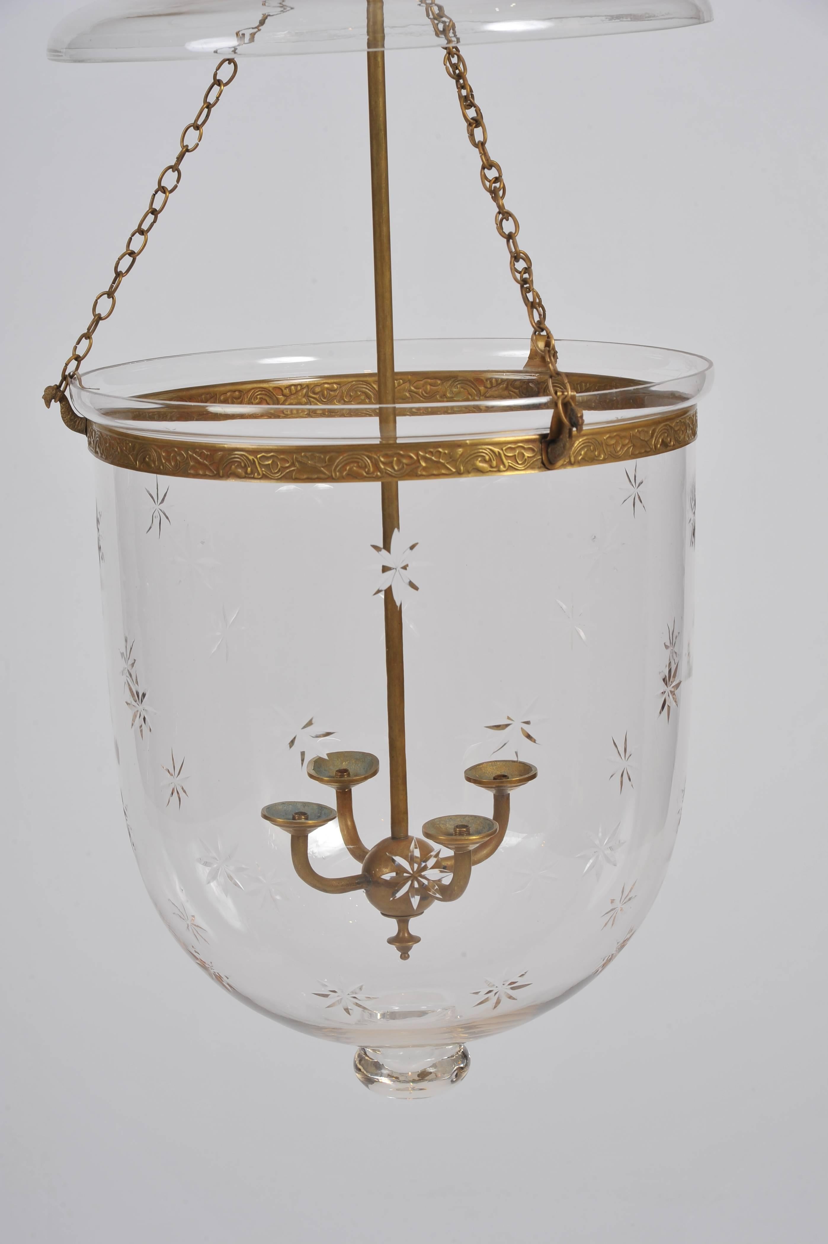 Large Glass Star Design Storm Lantern with Brass Fittings 2
