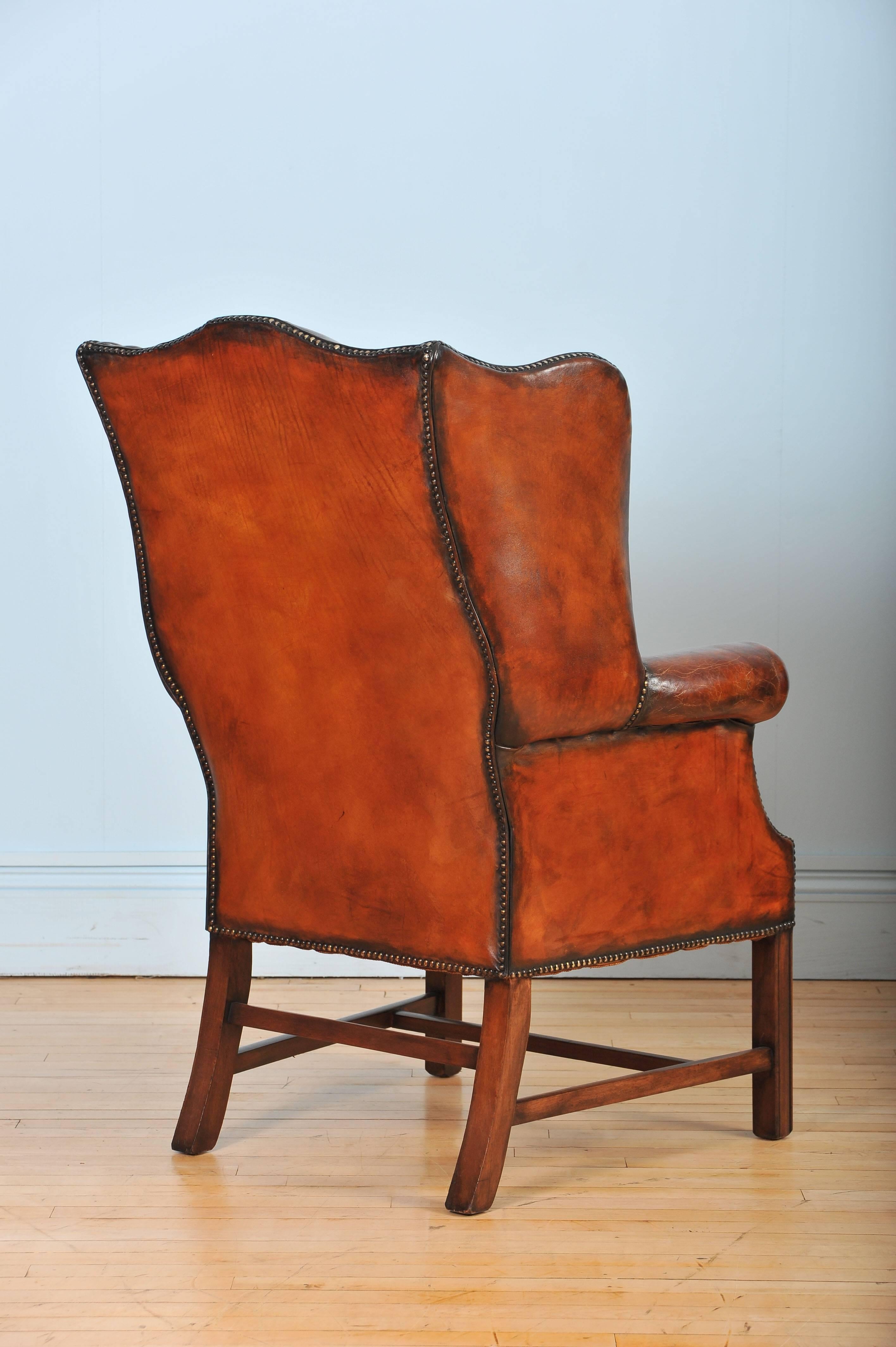 Pair of Mid-20th Century Button Back Leather Wing Chairs 3
