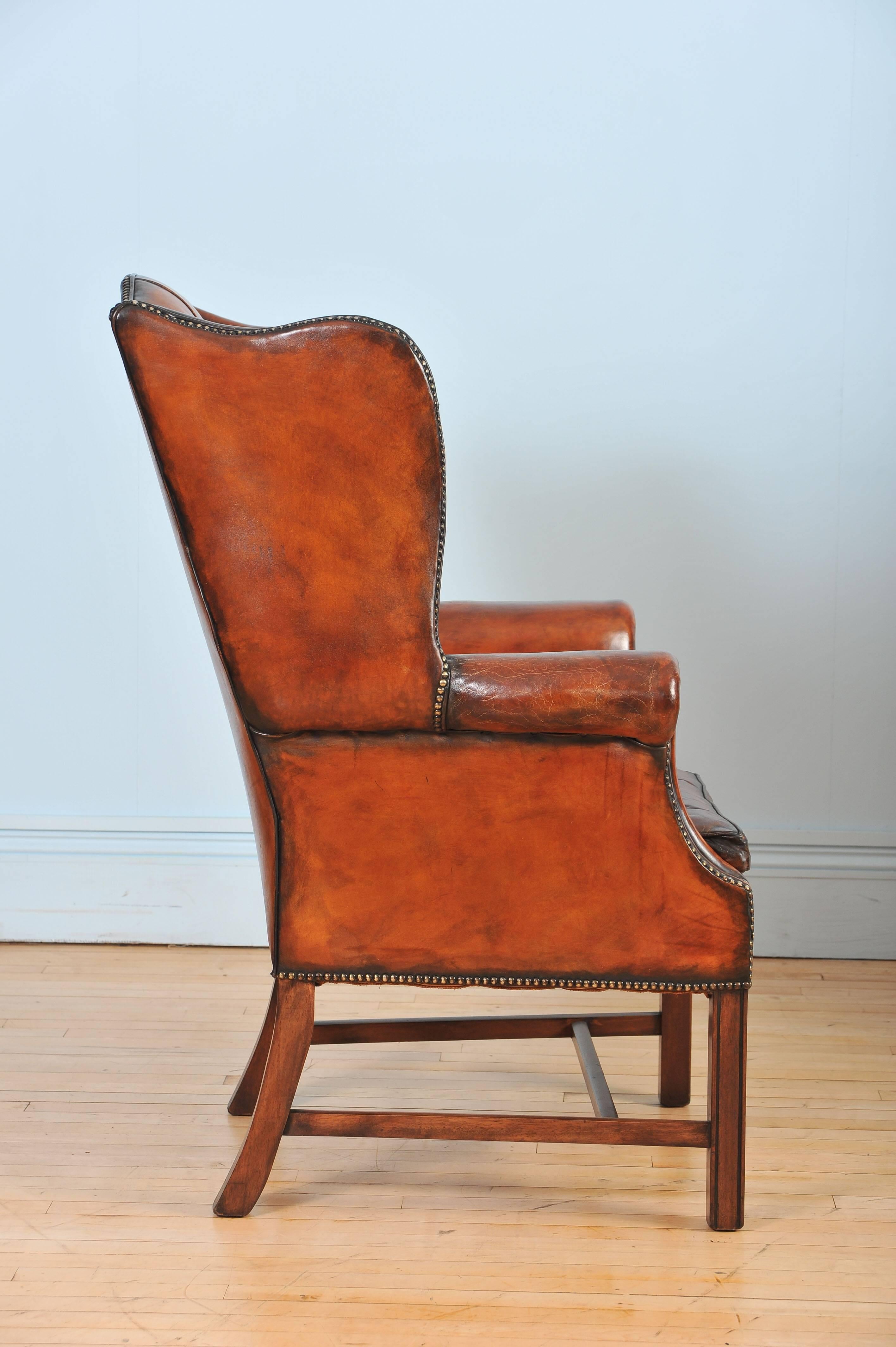 Pair of Mid-20th Century Button Back Leather Wing Chairs 2