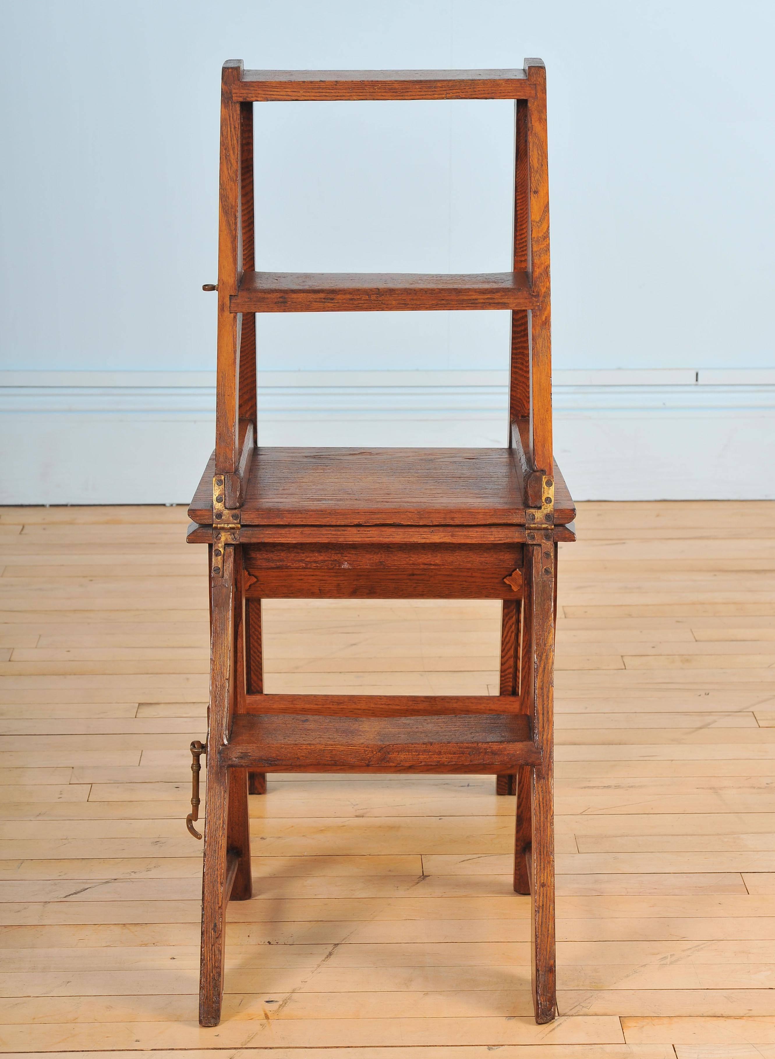 Metamorphic Oak Arts & Craft Library Step/Chair In Excellent Condition In London, GB