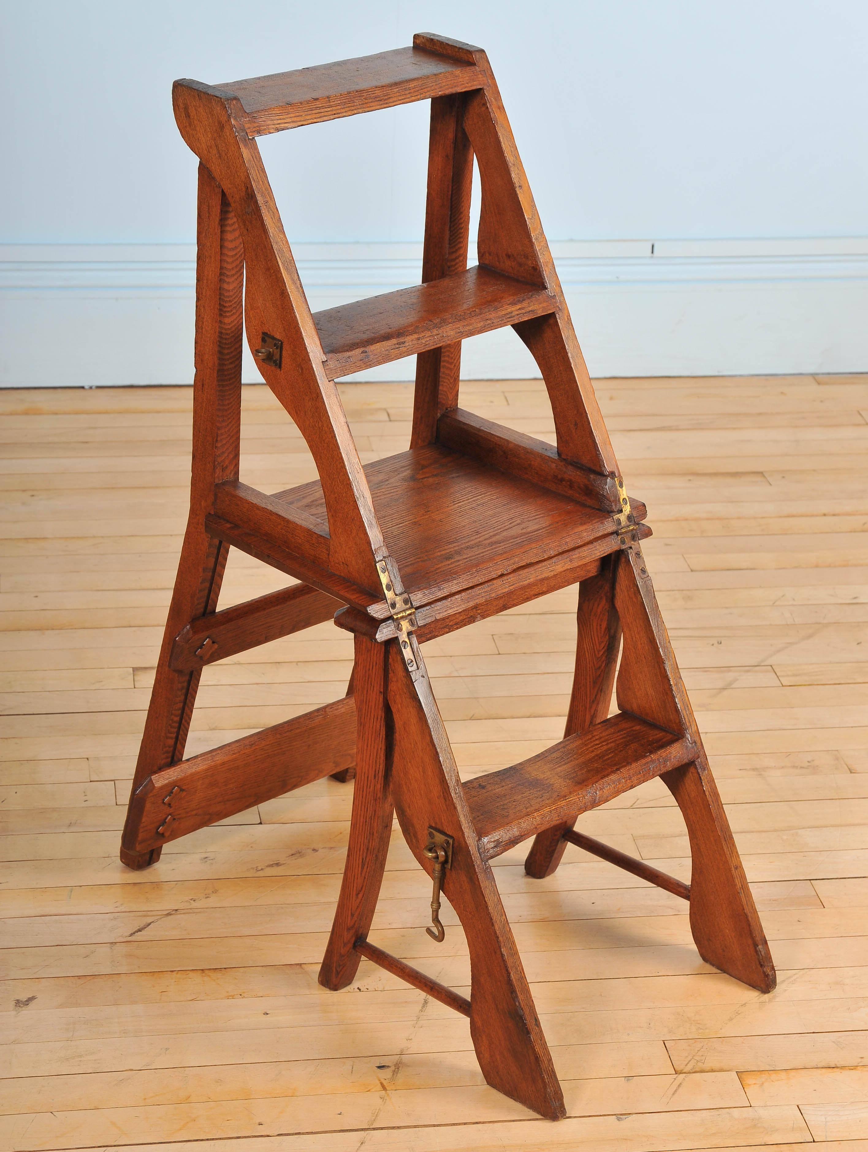 Metamorphic Oak Arts & Craft Library Step/Chair 2