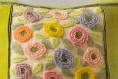 Vintage Mali Mud Cloth Floral Panel Cushion in Greens