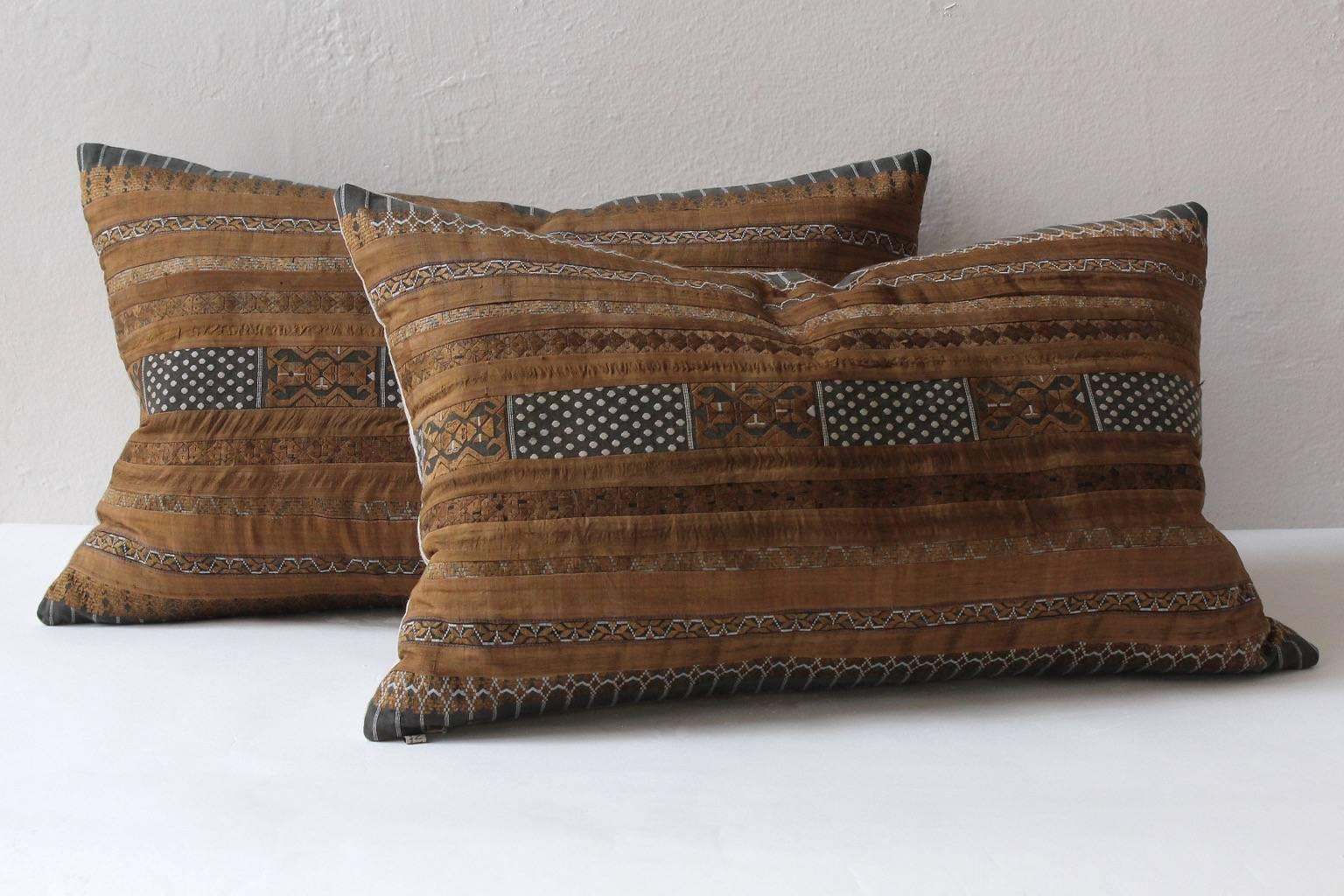 Embroidered Bronze Stripe Huang Ping Textile Cushion