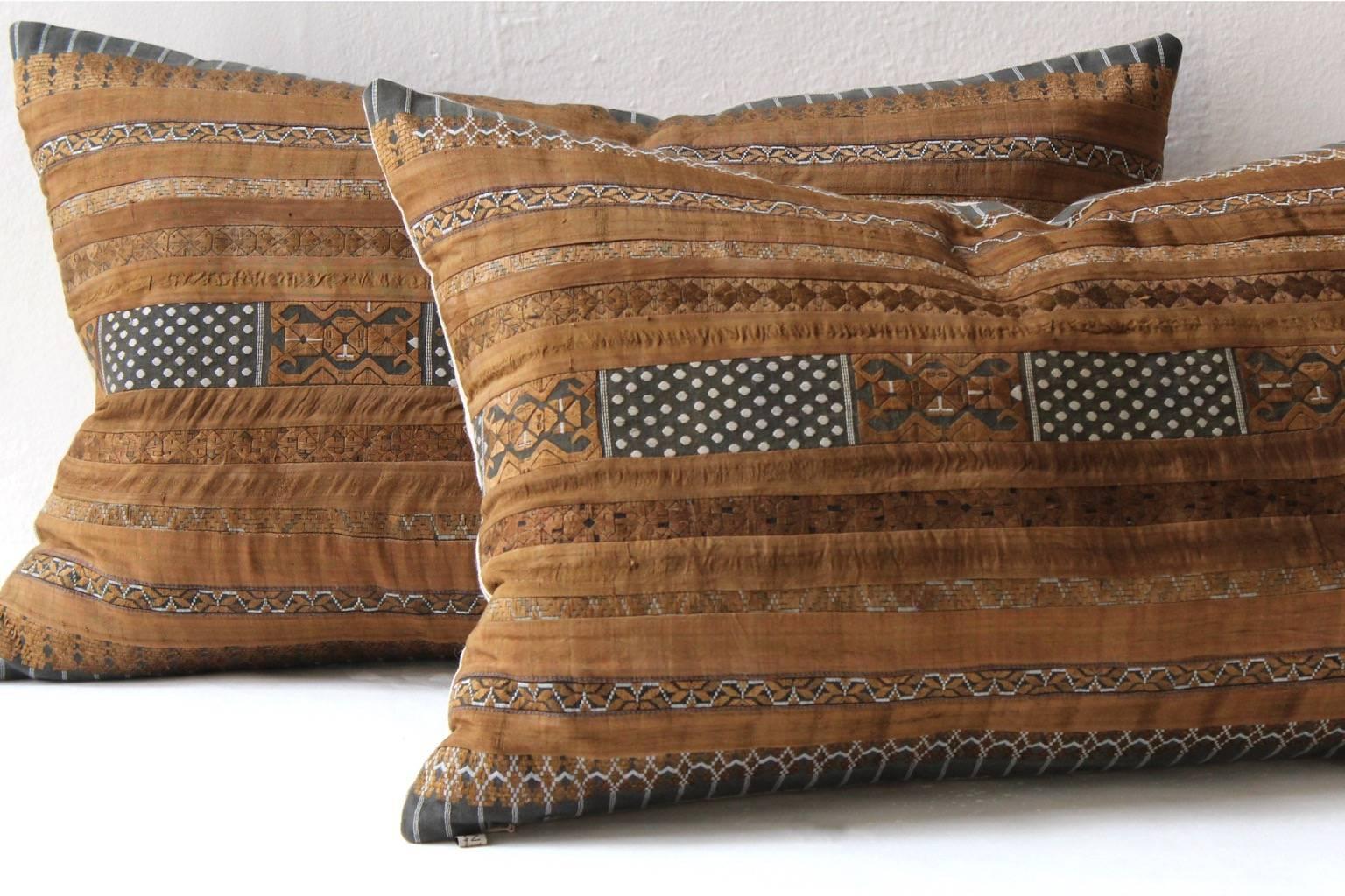 Bronze Stripe Huang Ping Textile Cushion In Excellent Condition In Los Angeles, CA