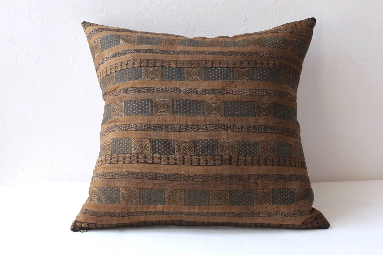 Bronze Stripe Huang Ping Textile Cushion, Large Square In Excellent Condition For Sale In Los Angeles, CA
