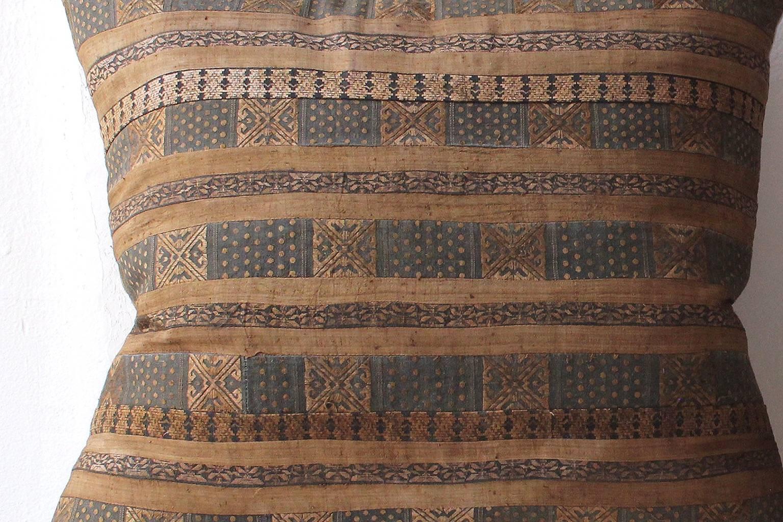 20th Century Bronze Stripe Huang Ping Textile Cushion, Large Square For Sale