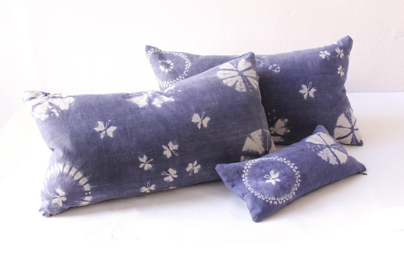 Chinese Antique Resist Dye Indigo Pillow, Small Lumbar Scented For Sale