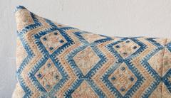 Long Lumbar Cushion, Ethnic Chinese Minority Textile, Indigo and Tan
