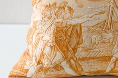 19th Century Toile de Nantes Cushion, Yellow Ochre