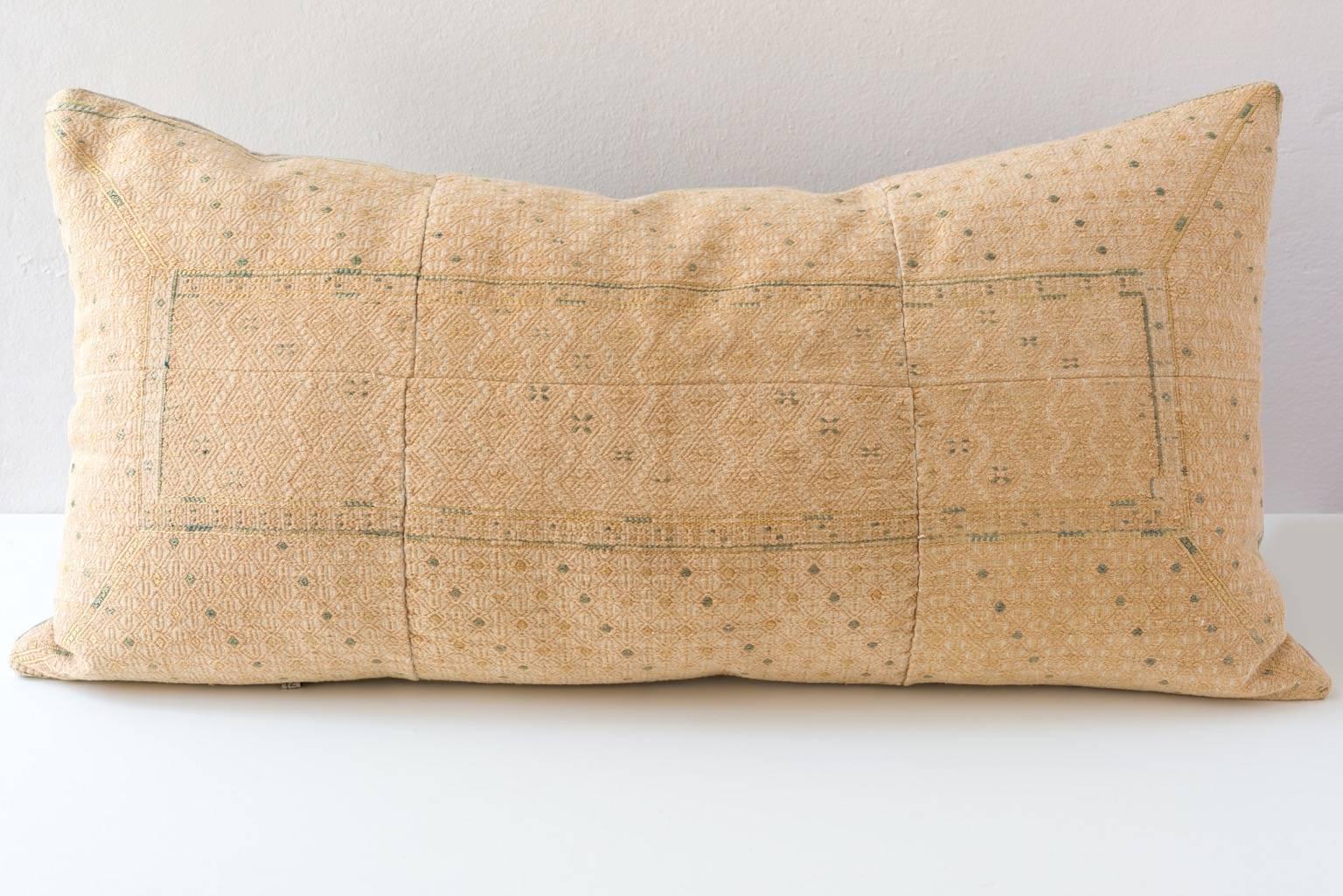 Hand-Woven Miao Dowry Cushion, Tan Large  For Sale