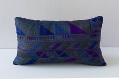 Vintage Phulkari Pillow Over dyed--purple blue teal and green, Lumbar