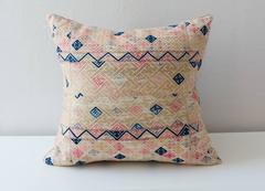 Zhuang Piecework Cushion in Pinks with Accents of Indigo